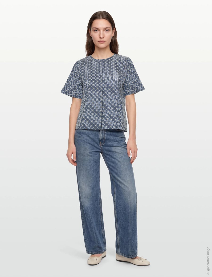nué notes - Montgomery Blouse - stutterma blússur - 565 white flower denim - 0