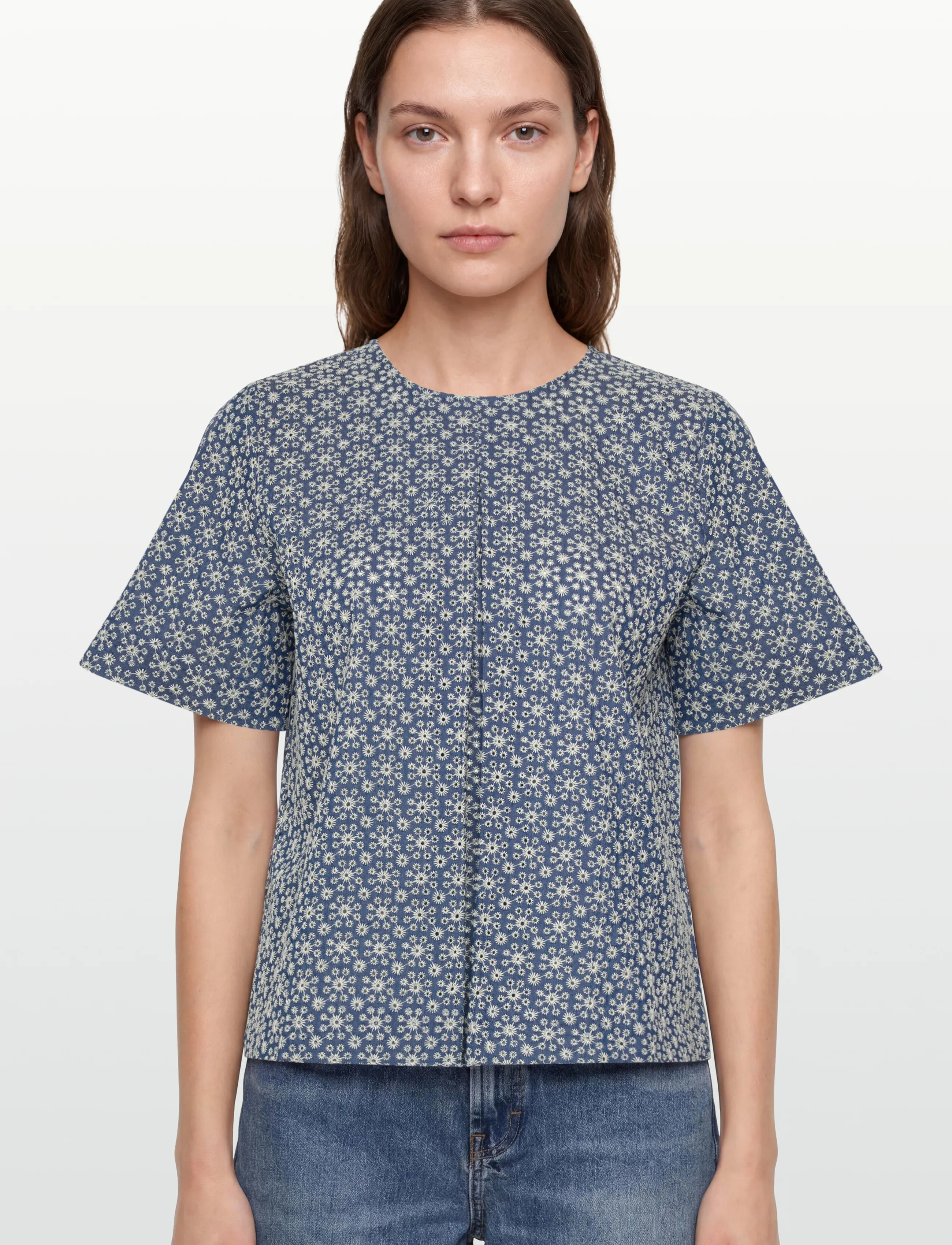 nué notes - Montgomery Blouse - stutterma blússur - 565 white flower denim - 3