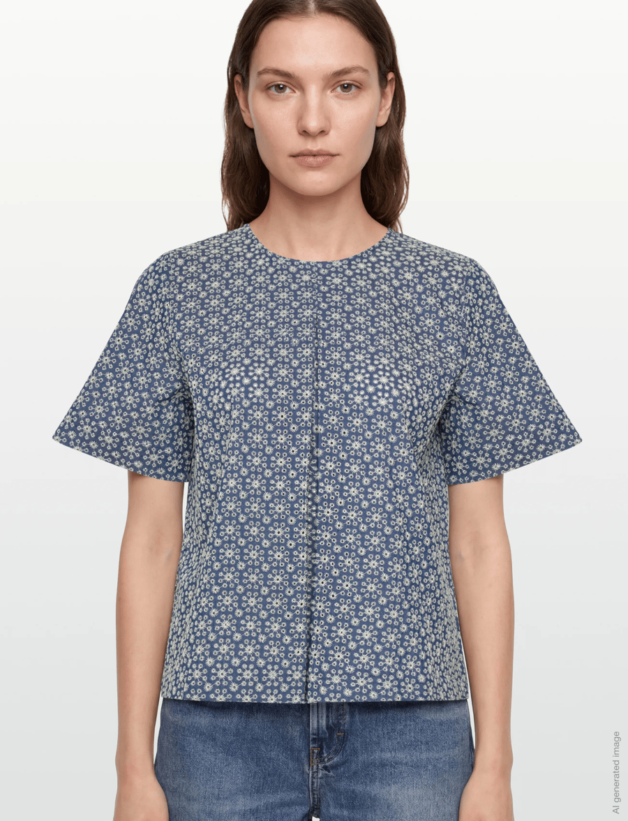 nué notes - Montgomery Blouse - stutterma blússur - 565 white flower denim - 3
