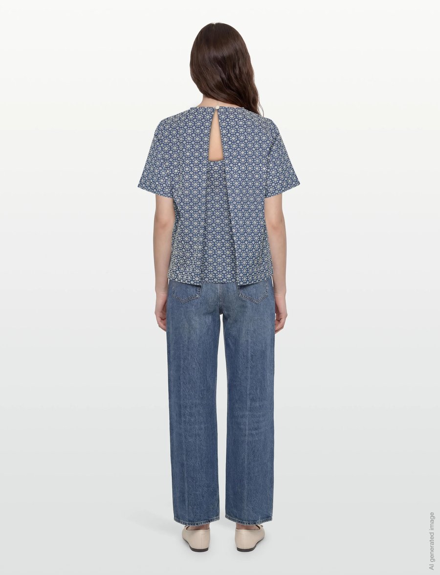 nué notes - Montgomery Blouse - stutterma blússur - 565 white flower denim - 4