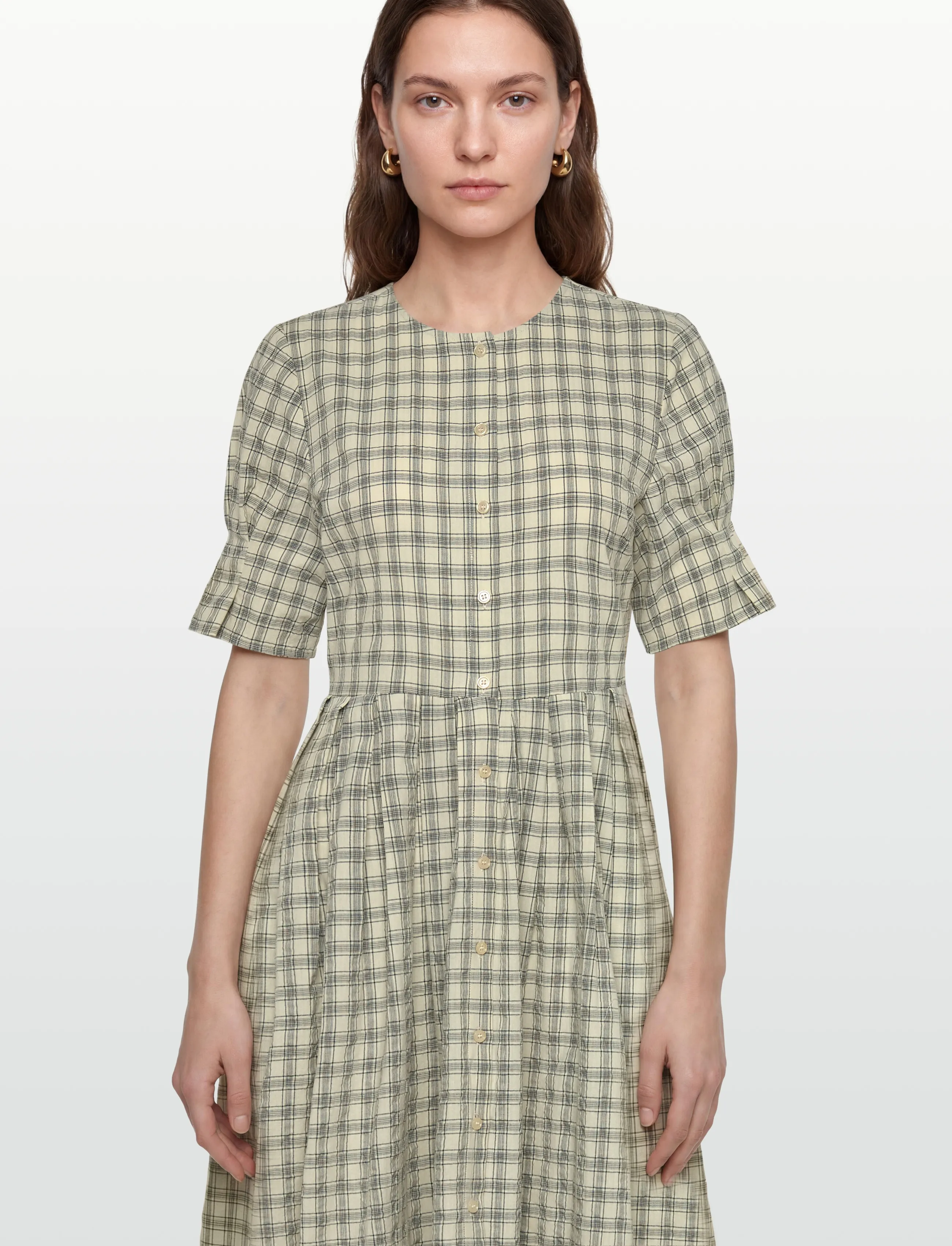 nué notes - Savannah Dress - shirt dresses - 918 parchment check - 3