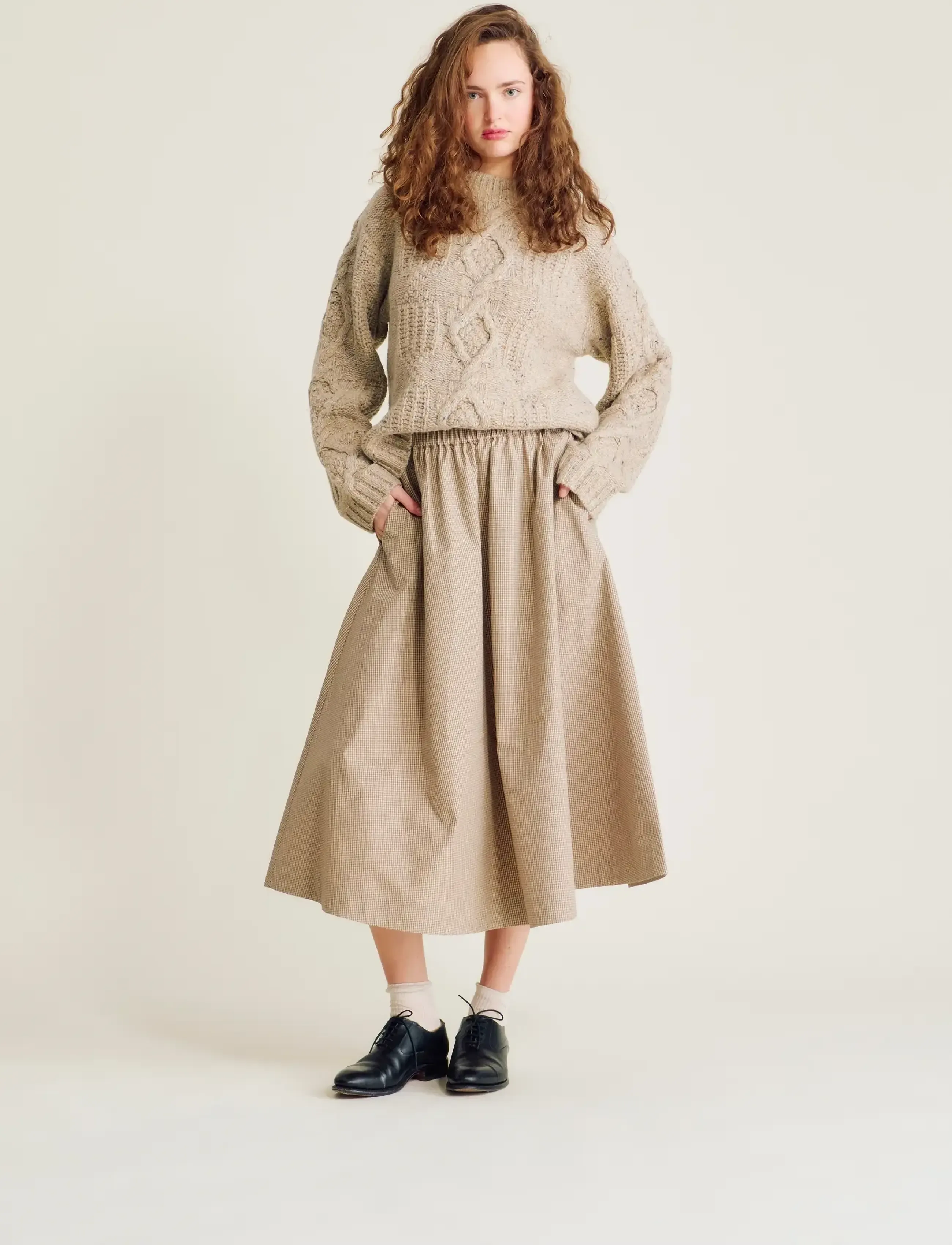 nué notes Smith Skirt - nué notes - 187 CAMEL CHECK / beige