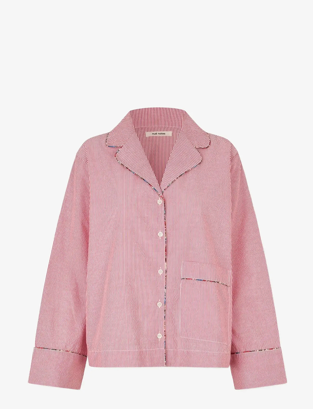 nué notes - Delano Shirt - langærmede skjorter - 381 red stripe - 1