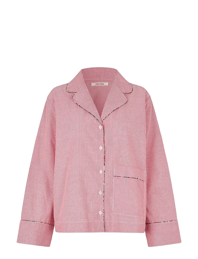 nué notes - Delano Shirt - langærmede skjorter - 381 red stripe - 1