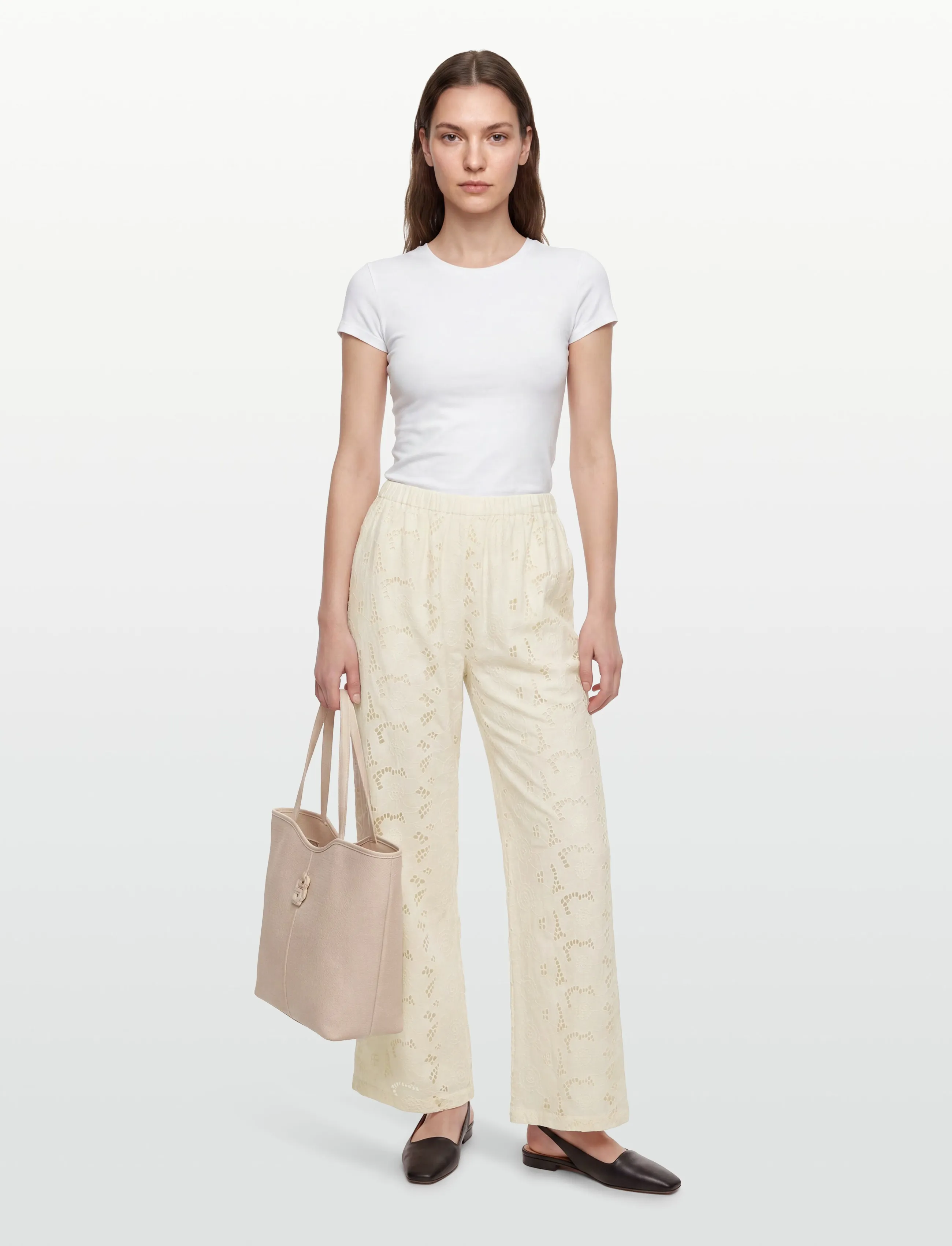 nué notes Miami Pants, Kvinder, Broderede Vide Bukser, Cream, Str: 36