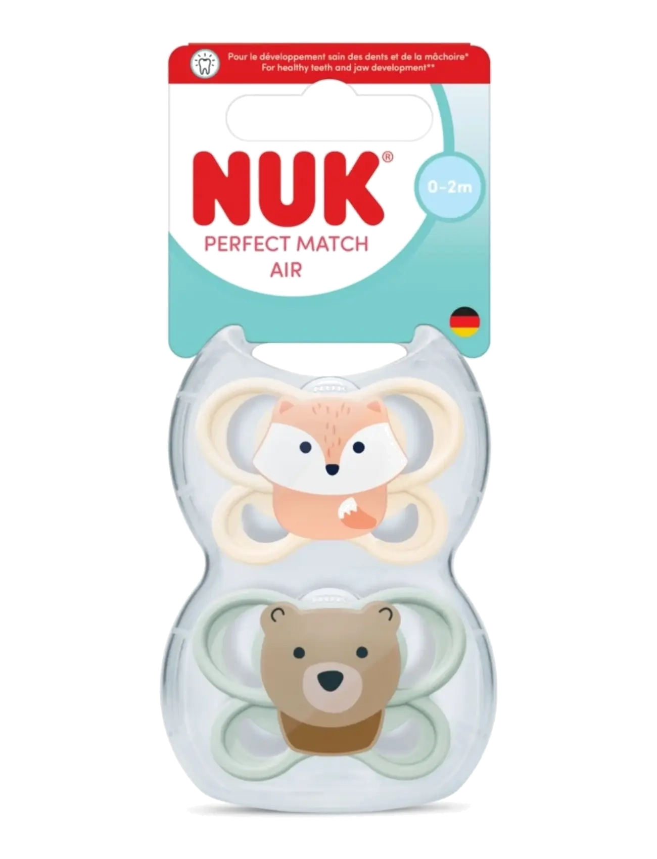 NUK Perfect Match Air Fox/Bear, Size 0-2 Months, Børn, Perfect Match Air Dyre Sut, Multi/mønstret, Str: 0-2MONTHS