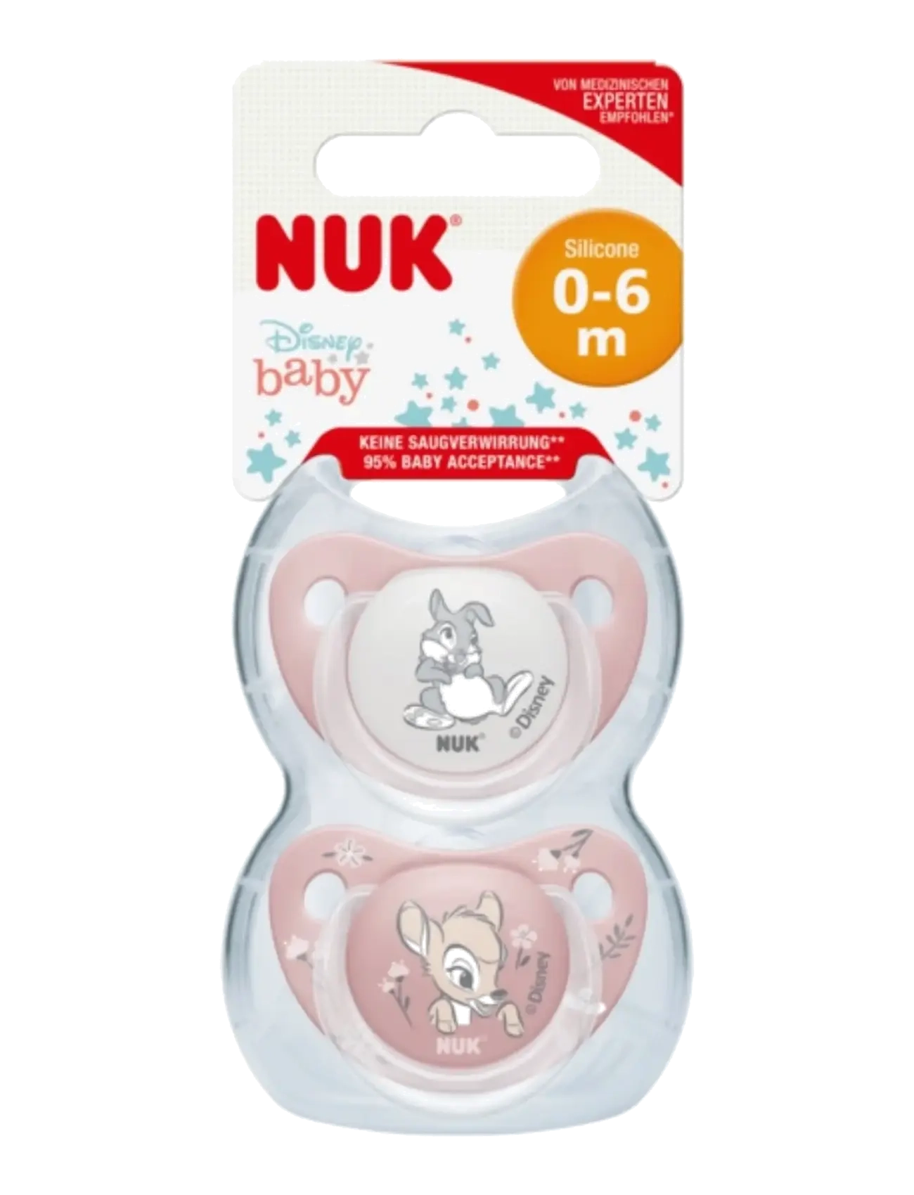 NUK Trendline Pacifier Bambi, Size 0-6 Months, Disney Bambi Sut, Pink, Str: 0-6MONTHS