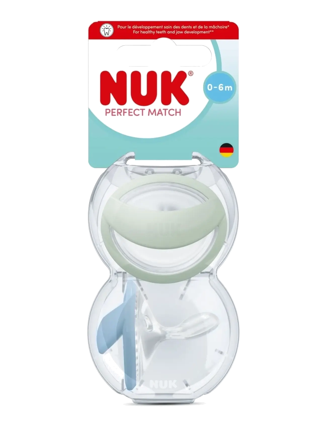 NUK Perfect Match Green/Blue, Size 0-6 Months, Børn, Ortodontisk Sut, Blå, Str: 0-6MONTHS