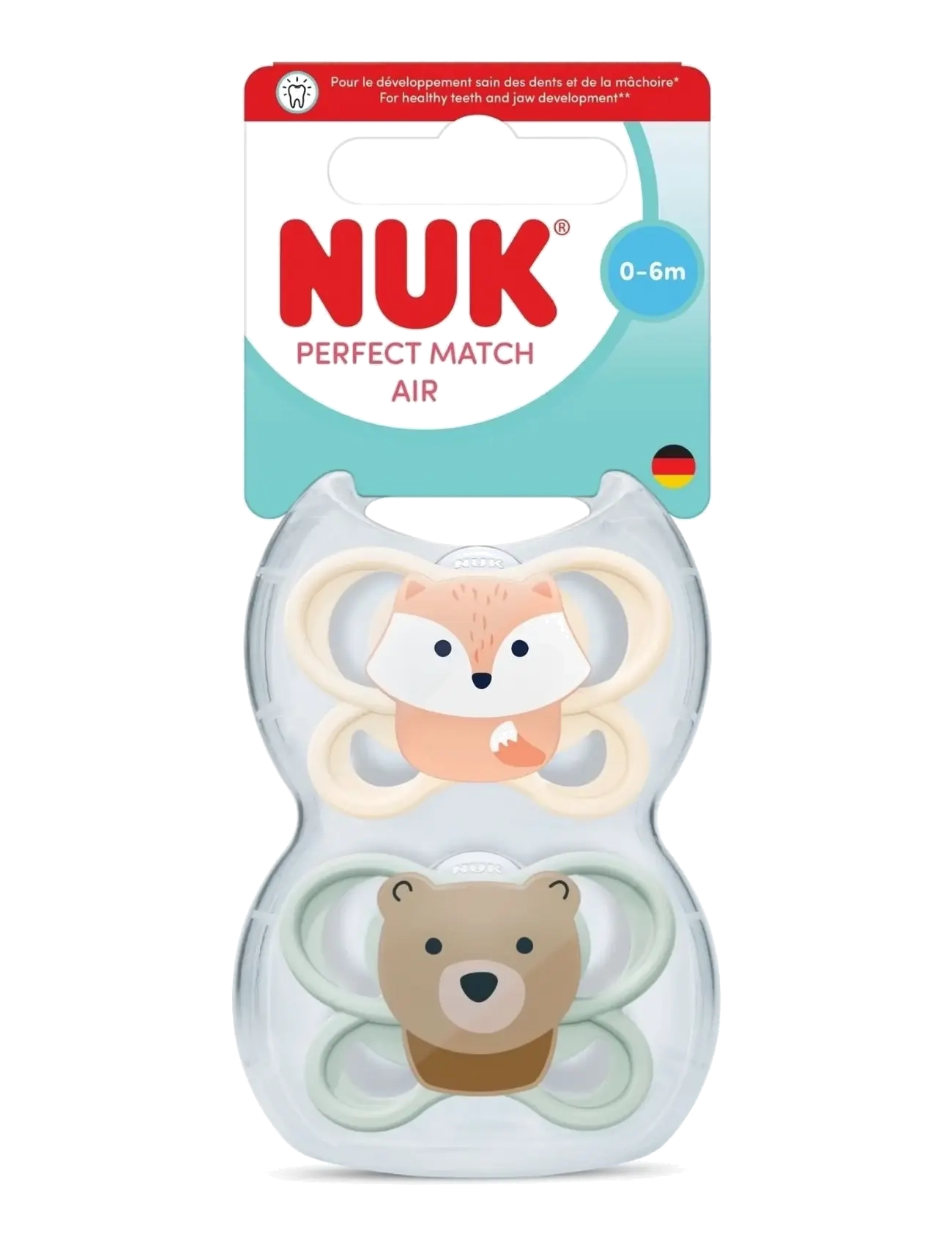 NUK Perfect Match Air Fox/Bear, Size 0-6 Months, Suttesæt 0-6 Måneder Ræv Bjørn, Multi/mønstret, Str: 0-6MONTHS