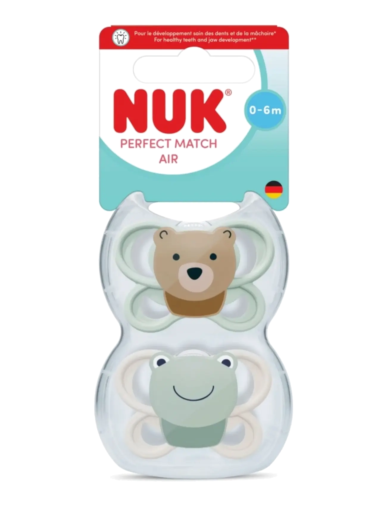NUK Perfect Match Air Bear/Frog, Size 0-6 Months, Børn, Baby Luft Sut, Blå, Str: 0-6MONTHS