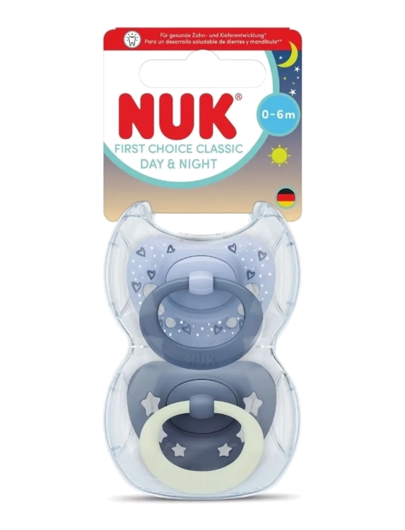 NUK First Choice Classic Day & Night Blue, Size 0-6 Months, Børn, Dag & Nat Sut, Blå, Str: 0-6MONTHS