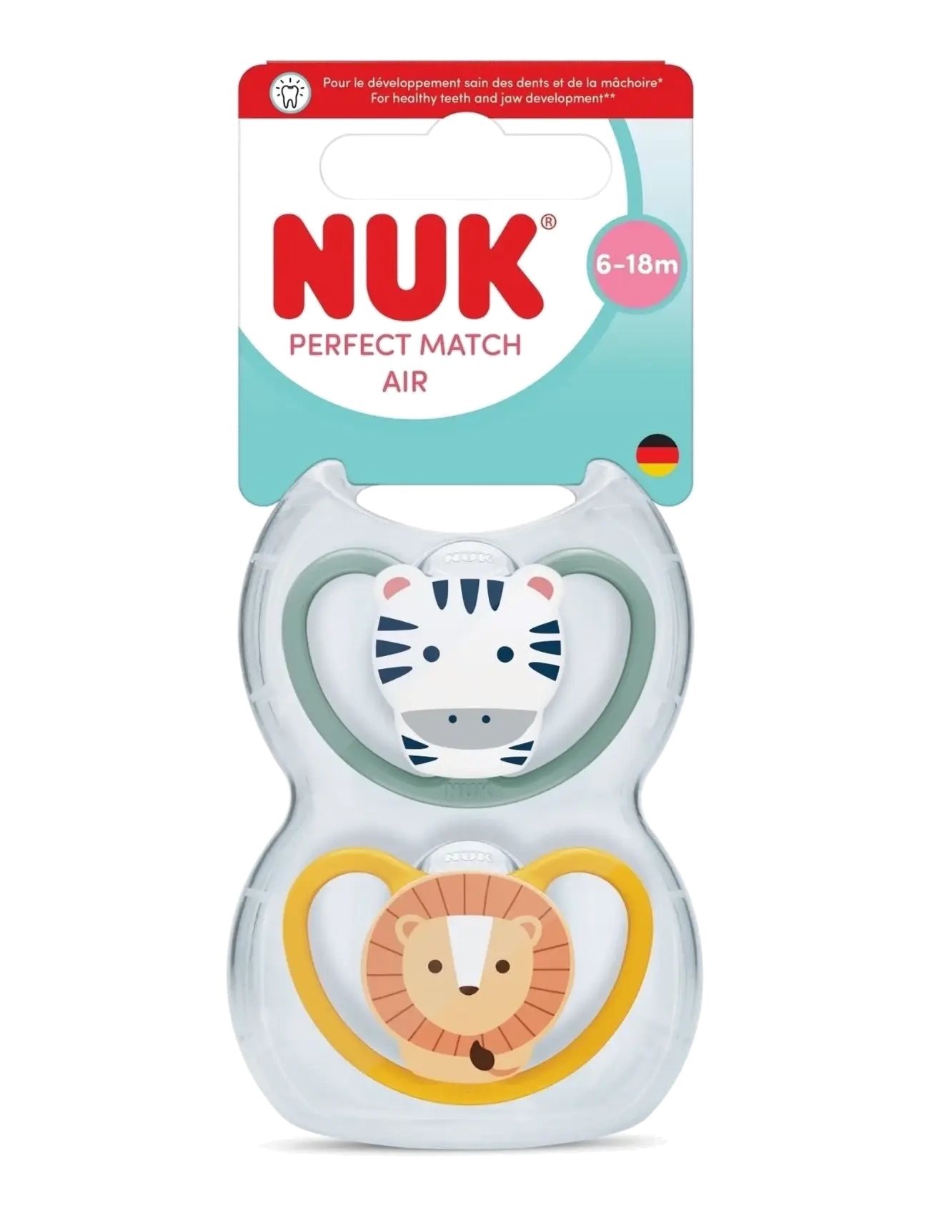 NUK Perfect Match Air Zebra/Lion, Size 6-18 Months, Børn, Perfect Match Air Sut, Blå, Str: 6-18MONTHS