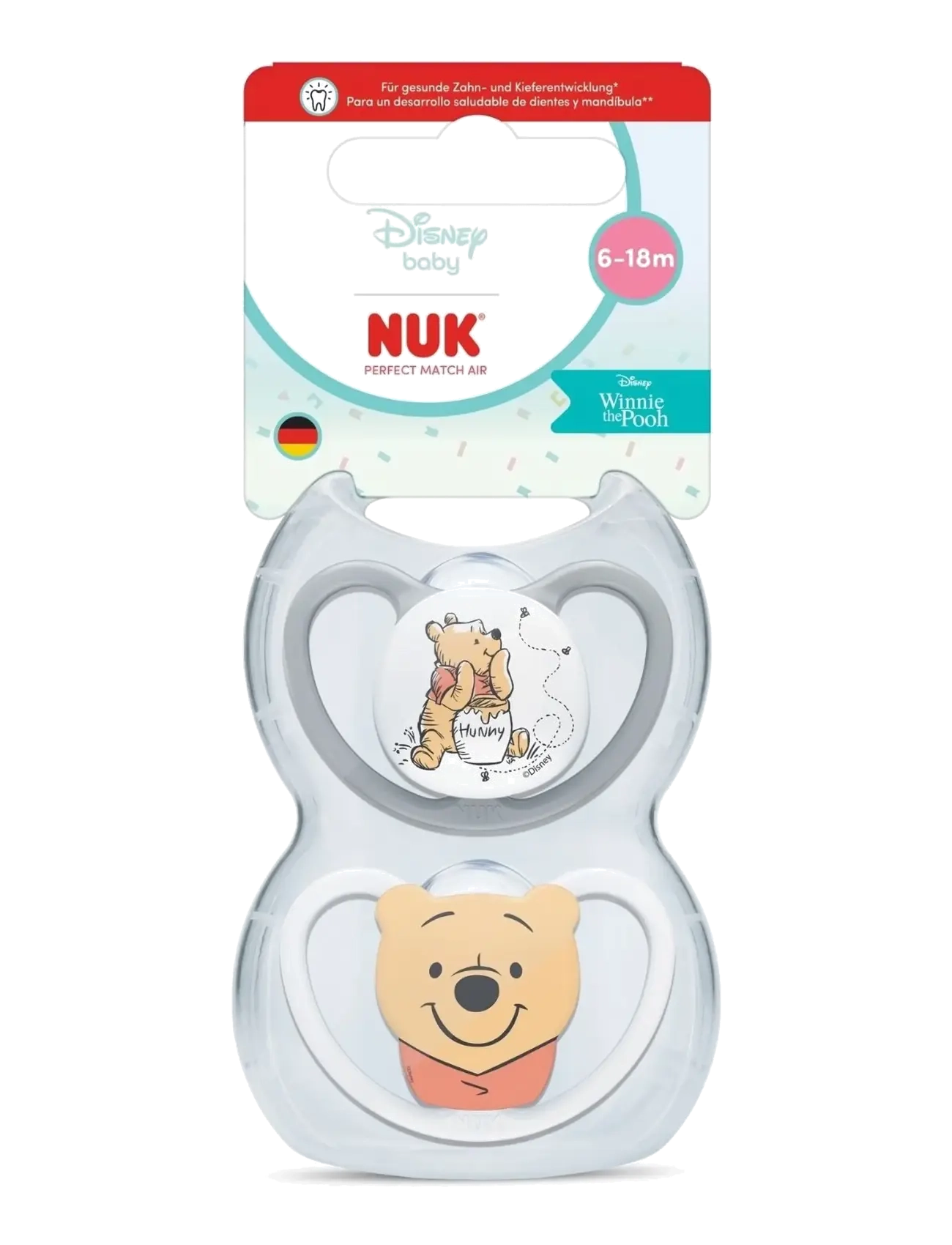 NUK Perfect Match Air Winnie The Pooh, Size 6-18 Months, NUK Peter Plys Perfect Match Air Sut, Grå, Str: 6-18MONTHS