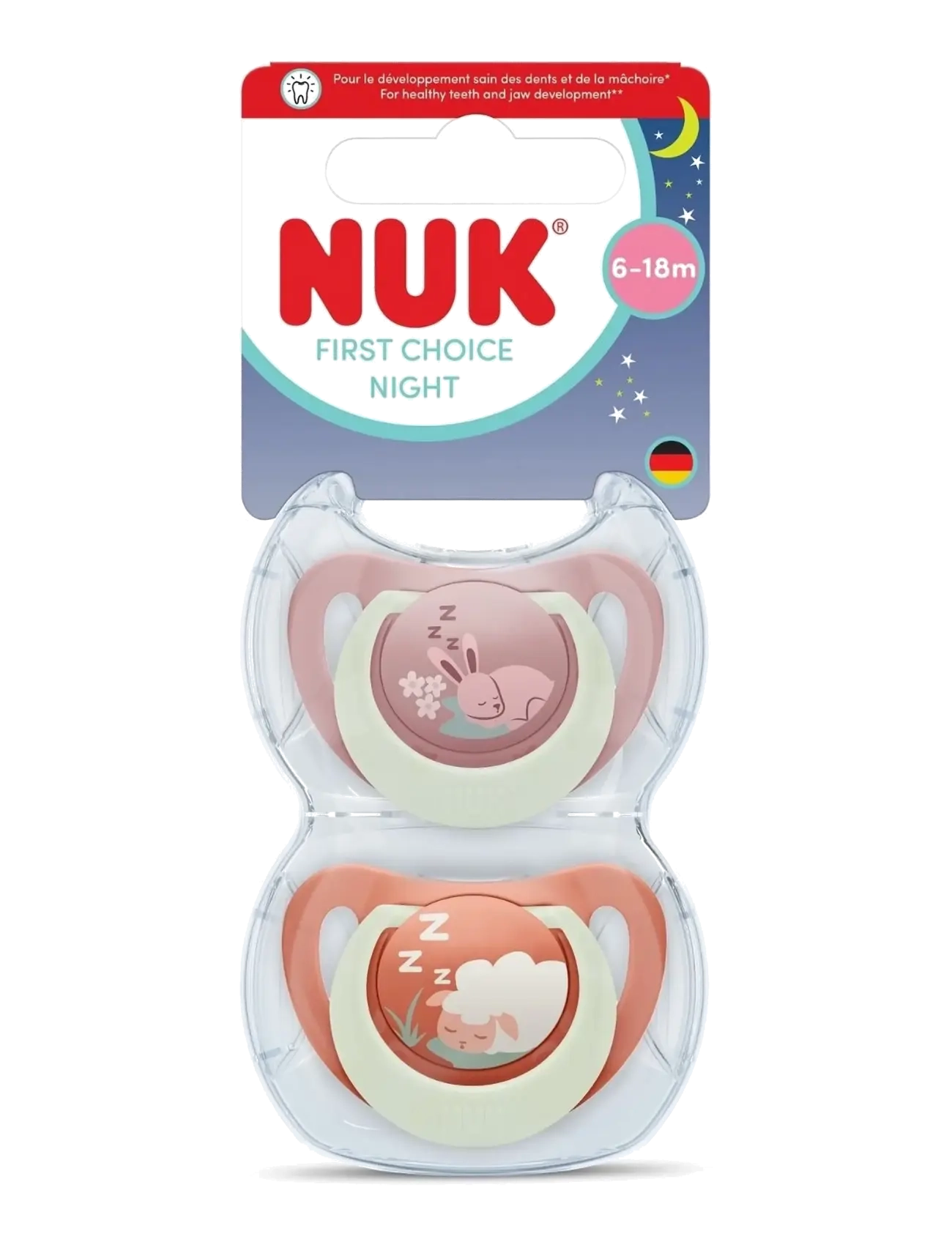 NUK First Choice Night Bunny/Sheep, Size 6-18 Months, Nat Sut, Multi/mønstret, Str: 6-18MONTHS
