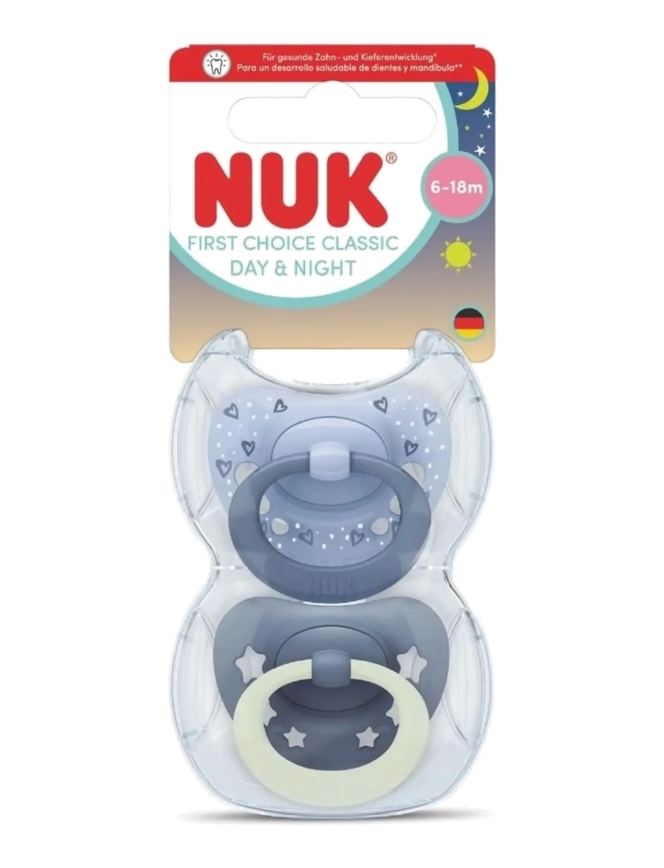 NUK First Choice Classic Day & Night Blue, Size 6-18 Months, Børn, Klassisk Dag & Nat Sut, Blå, Str: 6-18MONTHS