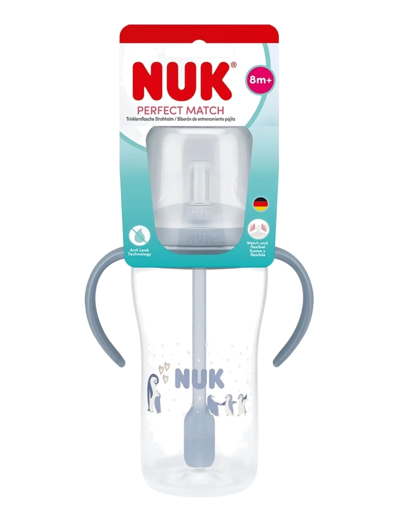 NUK - Perfect Match Learner Bottle Straw 260 ml, Penguin - sippy cups - penguin - 1