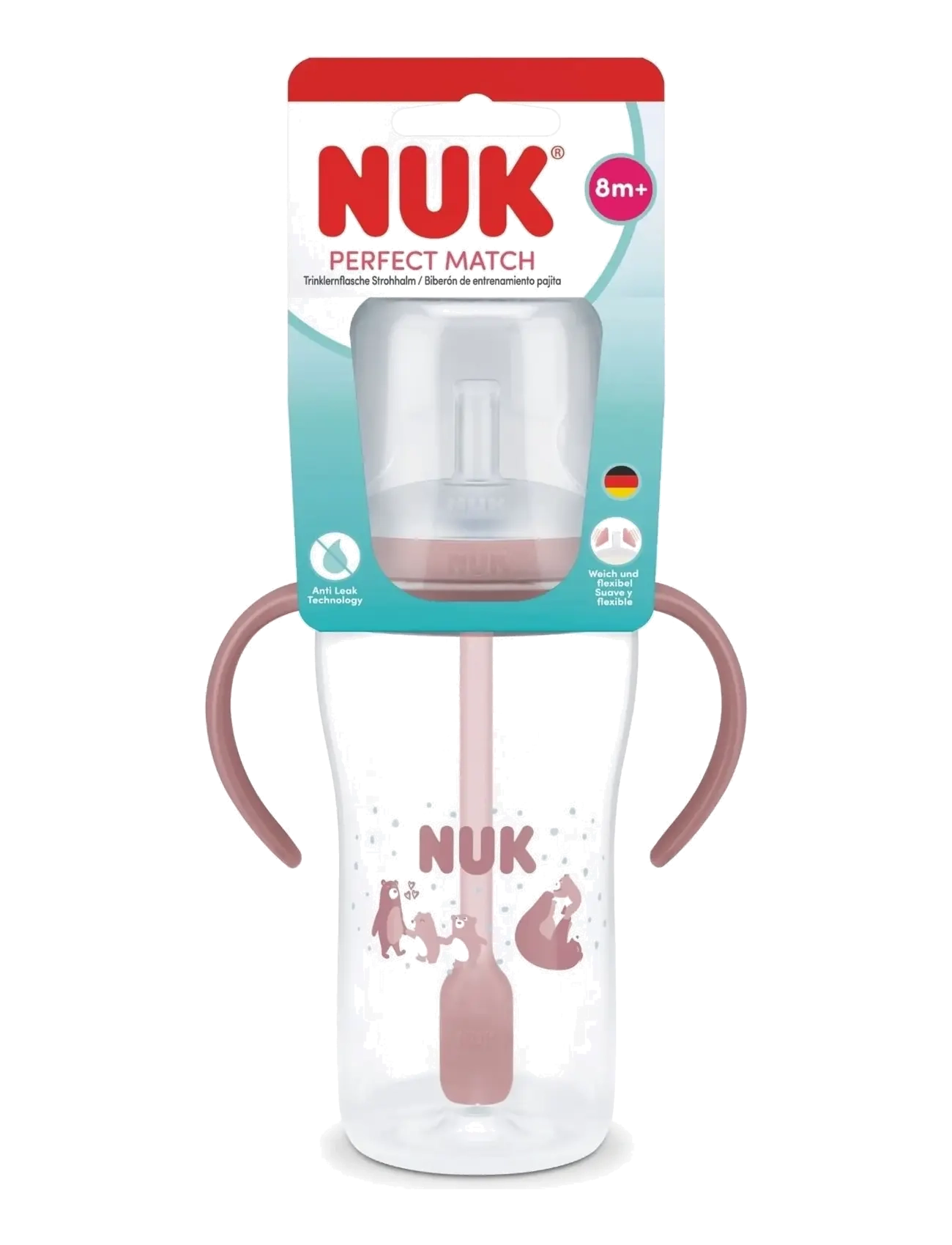 NUK - Perfect Match Learner Bottle Straw 260 ml, Bear - bear - 1
