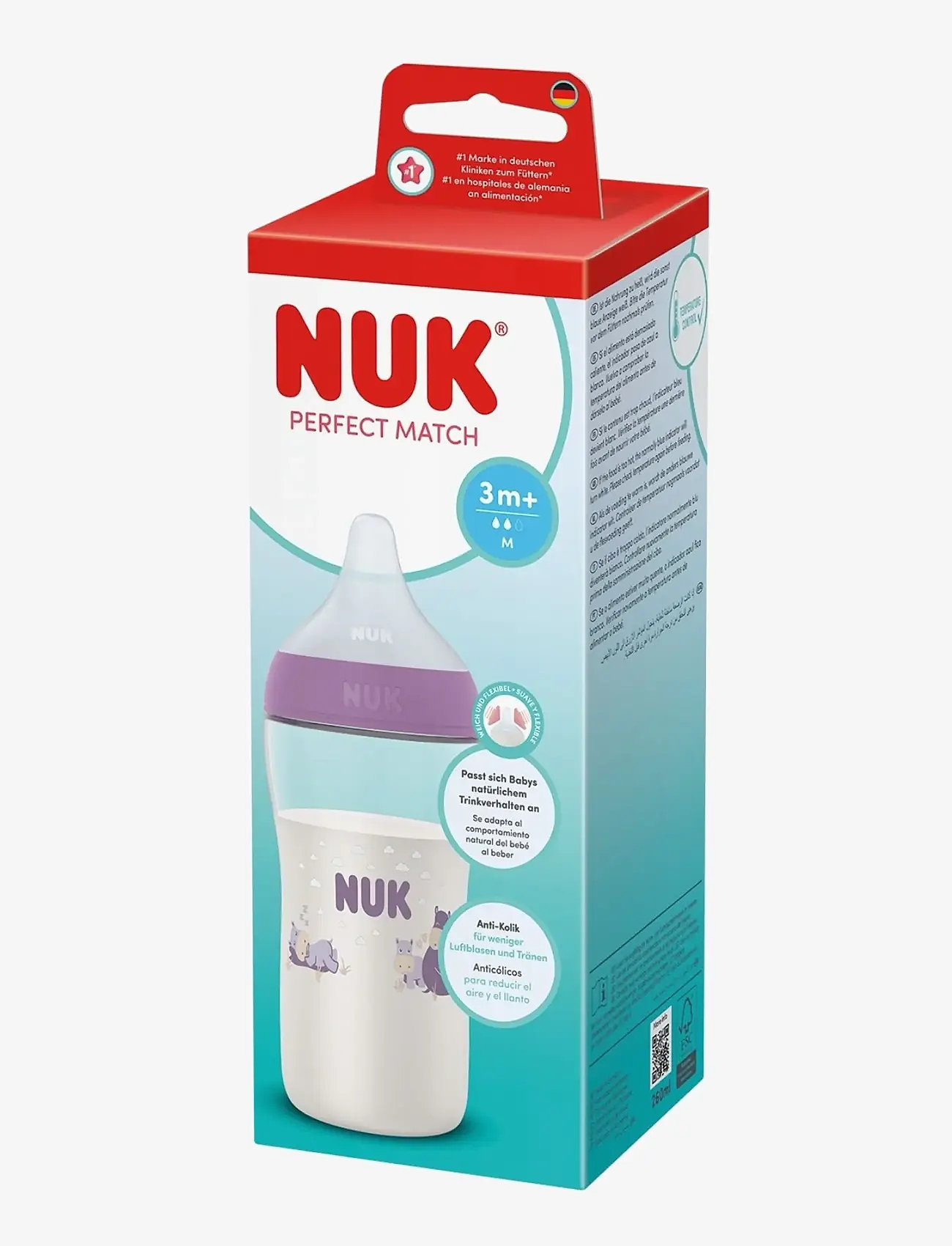 NUK - Perfect Match bottle 260 ml, Hippo - baby bottles - hippo - 1