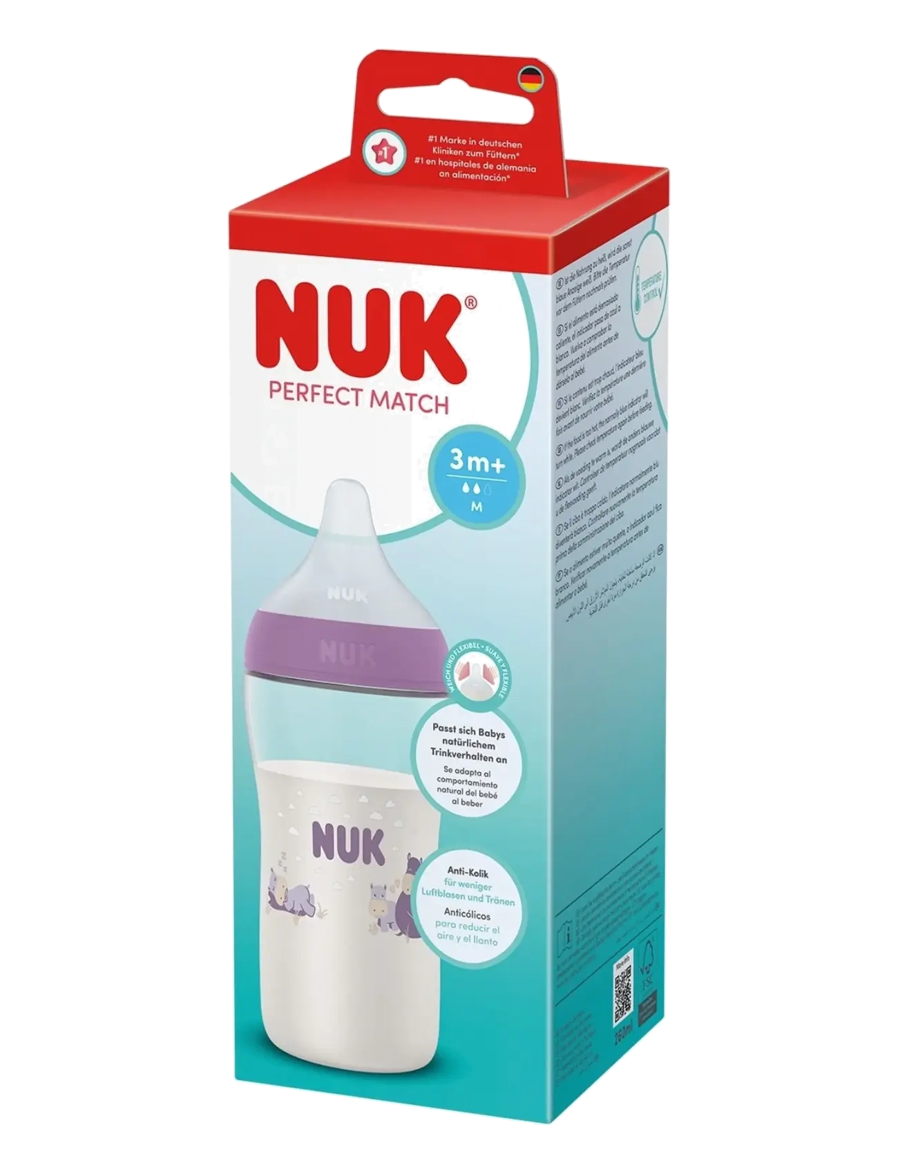 NUK - Perfect Match bottle 260 ml, Hippo - sutteflasker - hippo - 1