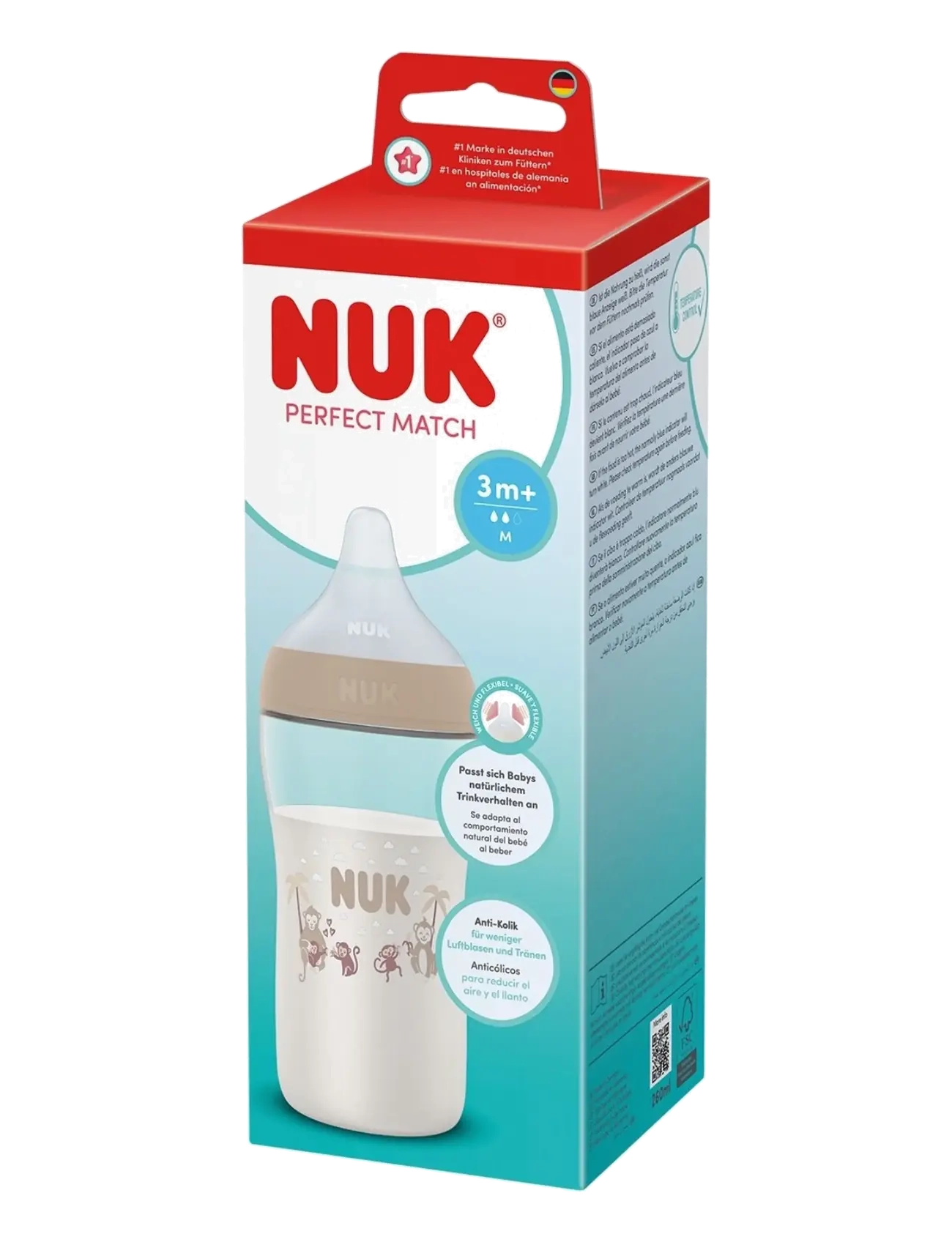 NUK - Perfect Match bottle 260 ml, Monkey - sutteflasker - monkey - 1