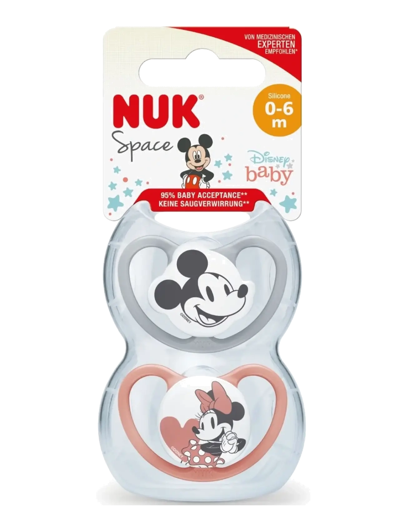 NUK Space Pacifier Mickey Red/Grey, Size 0-6 Months, Børn, Space Silikone Babysut 0-6 Måneder, Grå, Str: 0-6MONTHS