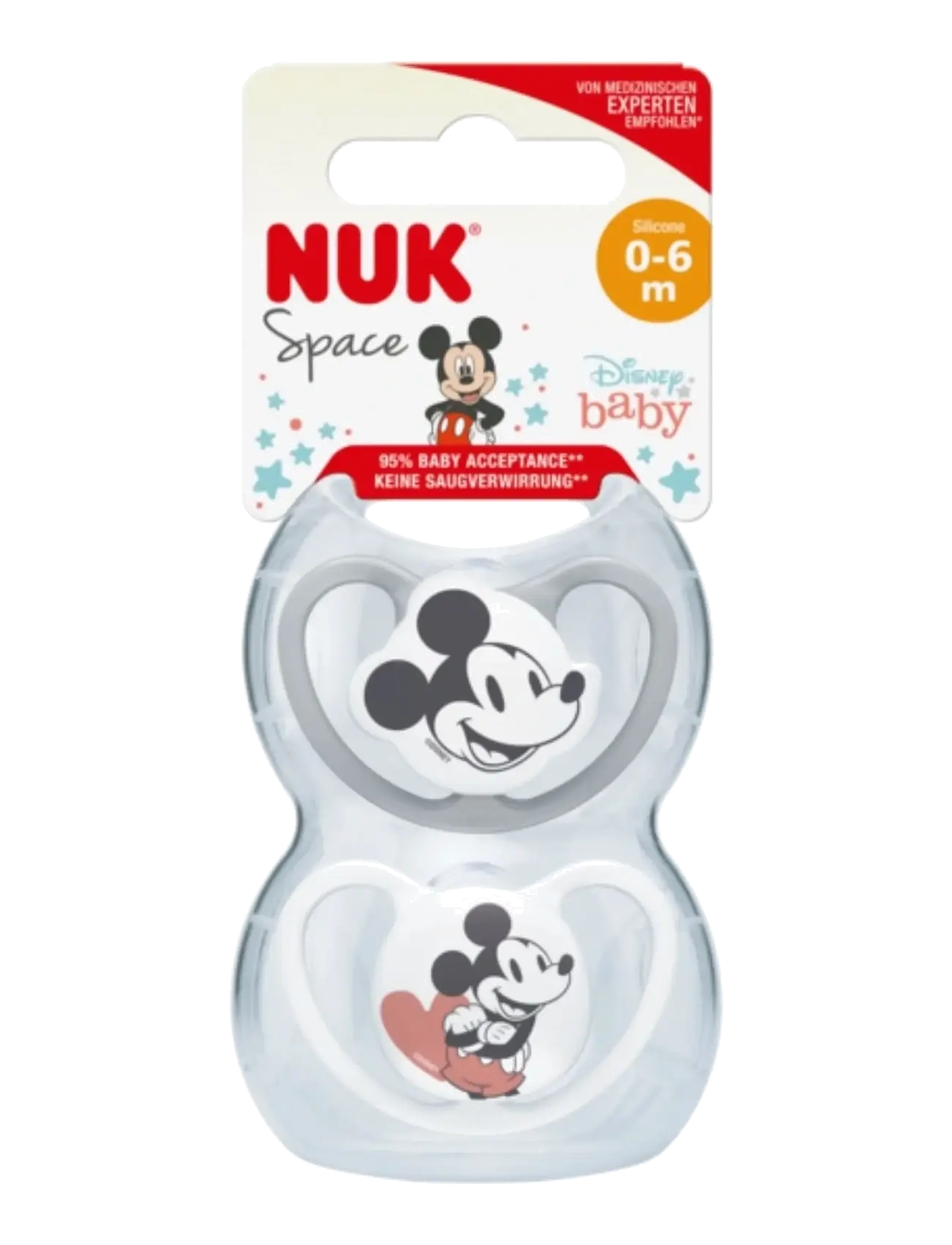 NUK Space Pacifier Mickey Grey/White, Size 0-6 Months, Mickey Mouse Sut, Grå, Str: 0-6MONTHS