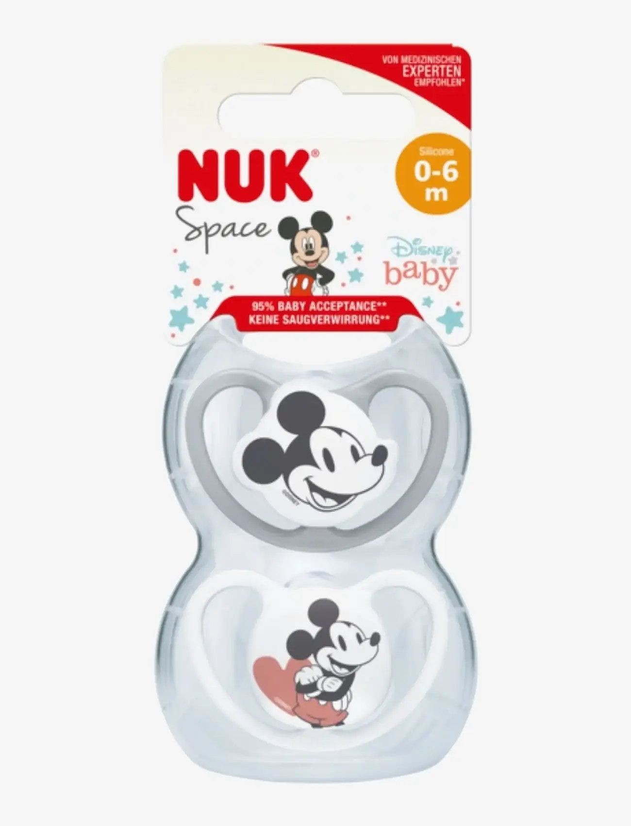 NUK - Space pacifier Mickey Grey/White, size 0-6 months - pacifiers - grey/white - 0