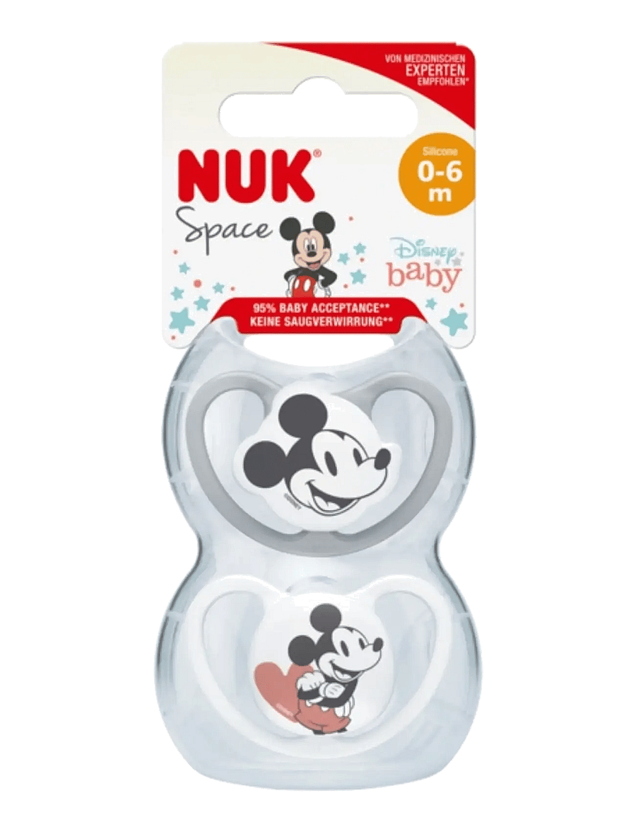 NUK - Space pacifier Mickey Grey/White, size 0-6 months - nappar - grey/white - 0