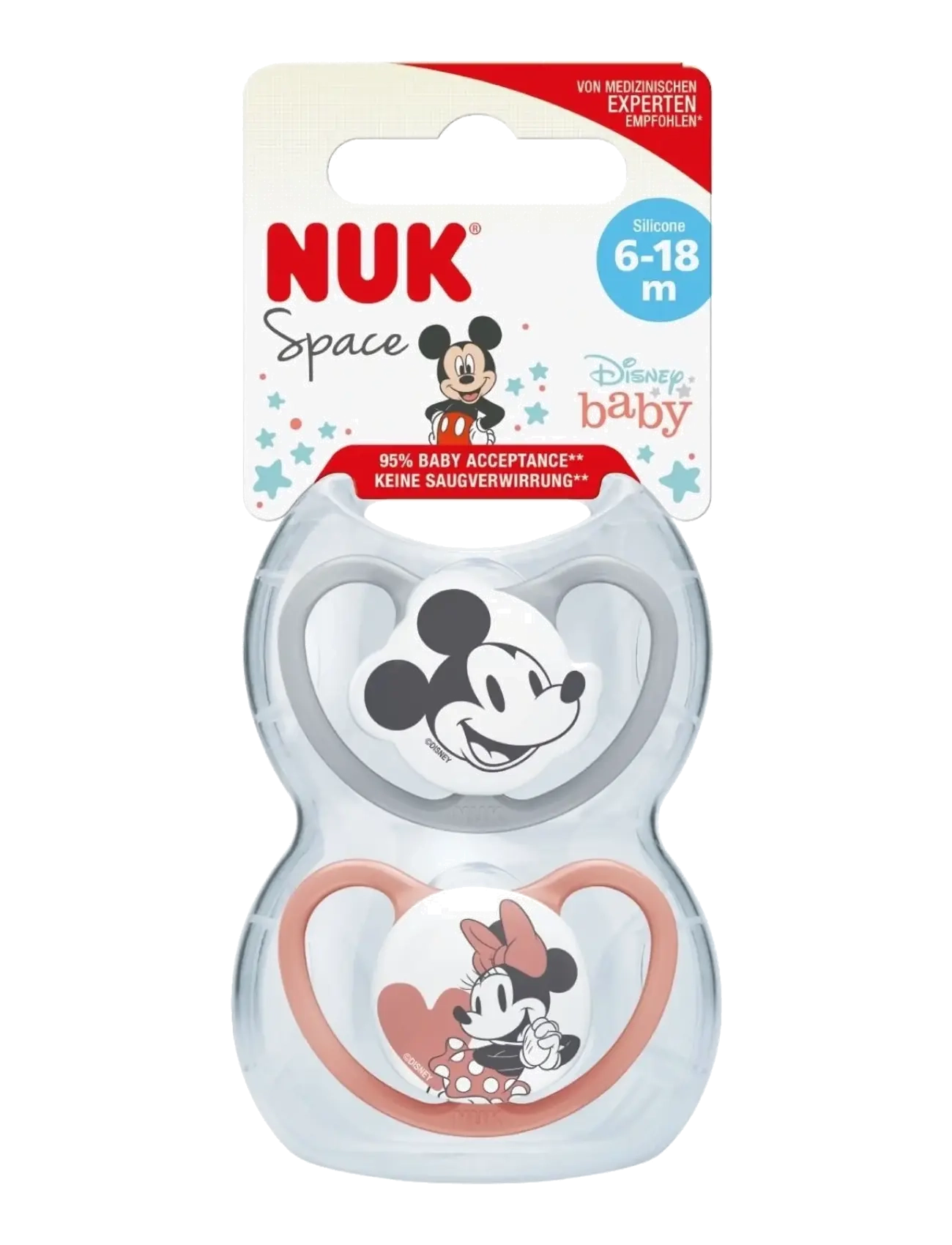NUK - Space pacifier Mickey Red/Grey, size 6-18 months - schnuller - red/grey - 1