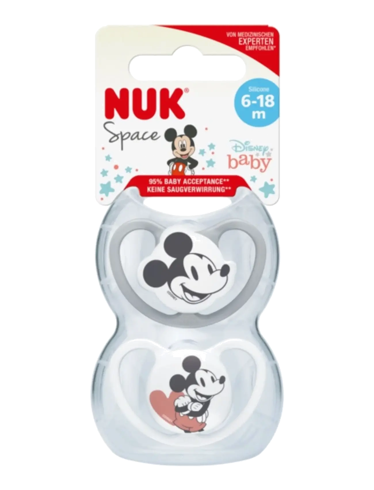 NUK Space Pacifier Mickey Grey/White, Size 6-18 Months, Mickey Mouse Space Sut, Grå, Str: 6-18MONTHS