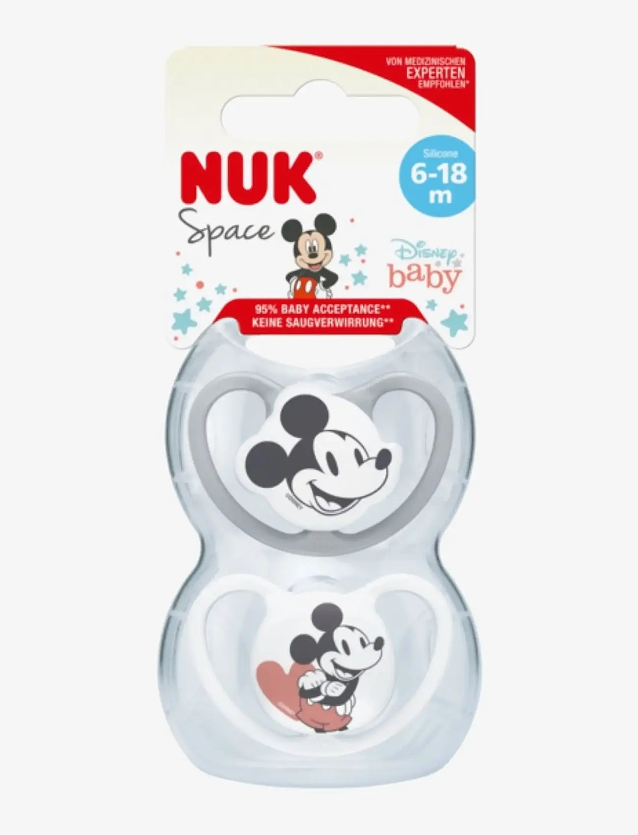 NUK - Space pacifier Mickey Grey/White, size 6-18 months - sutter - grey/white - 0