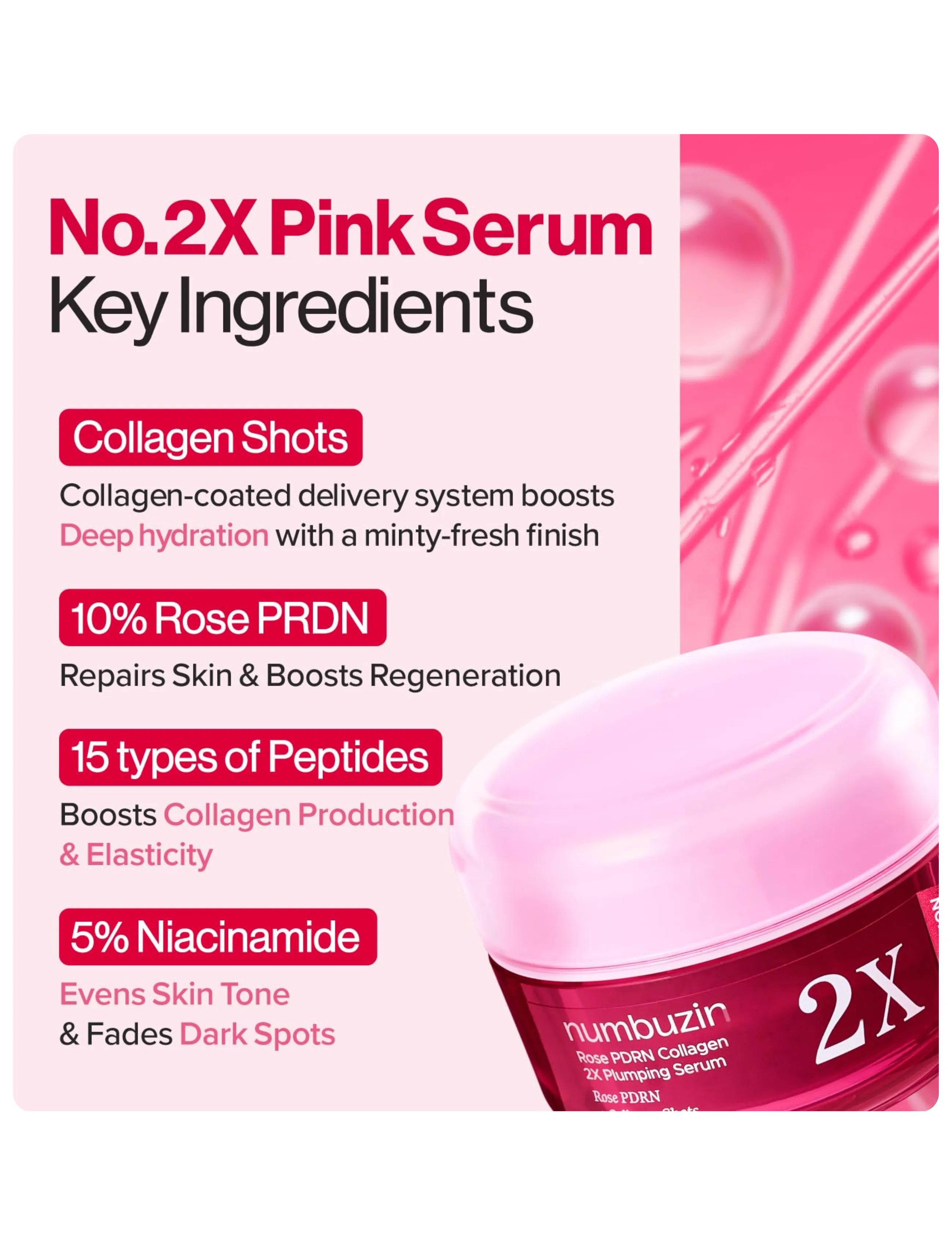 Numbuzin - No.2 Rose PDRN Collagen 2X Plumping Serum - serum - clear - 5