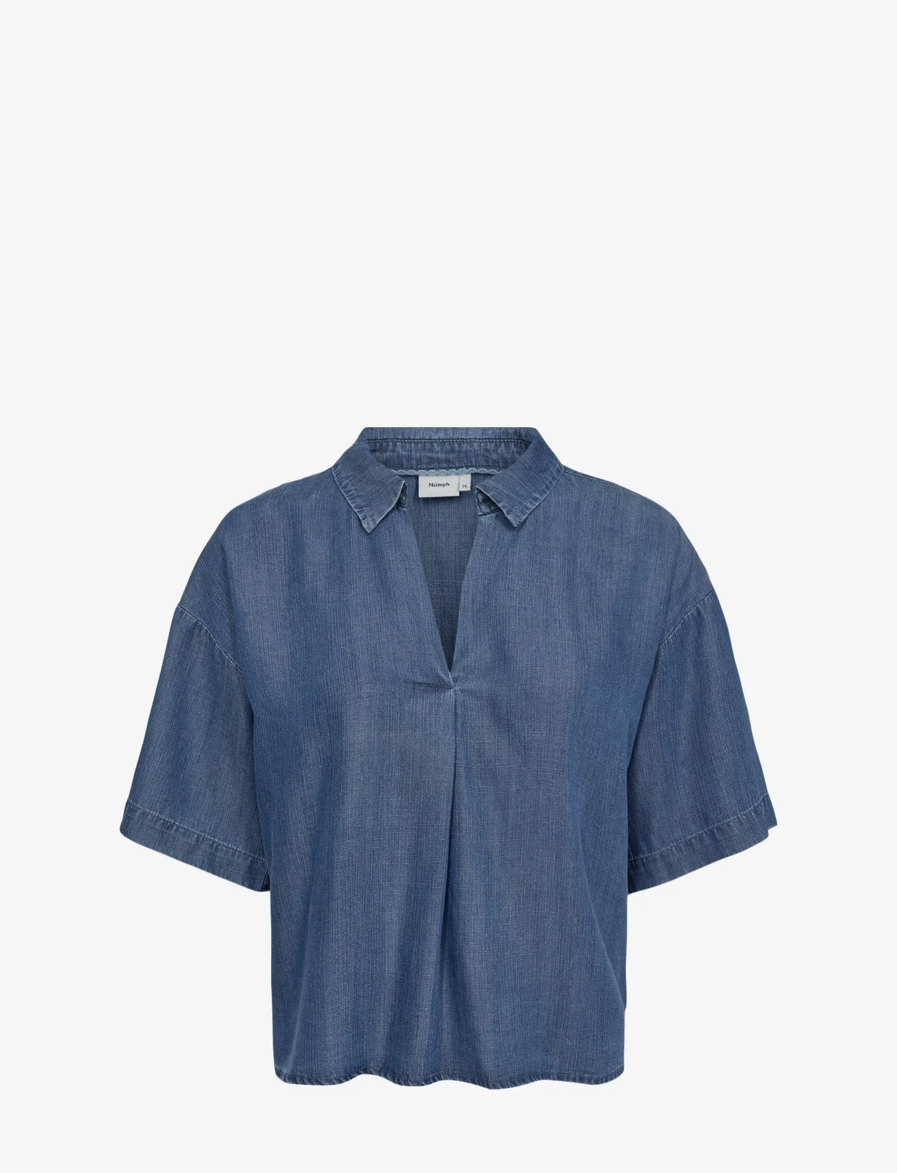 Nümph - NUANDREA SHIRT - short-sleeved blouses - medium blue denim - 0