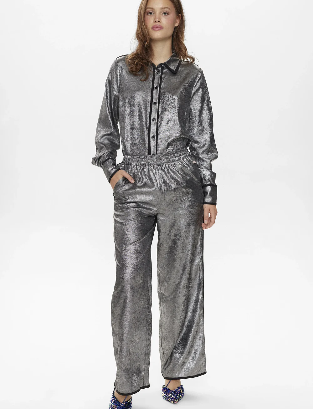 Nümph - NUHILARY PANTS - vida byxor - silver - 4