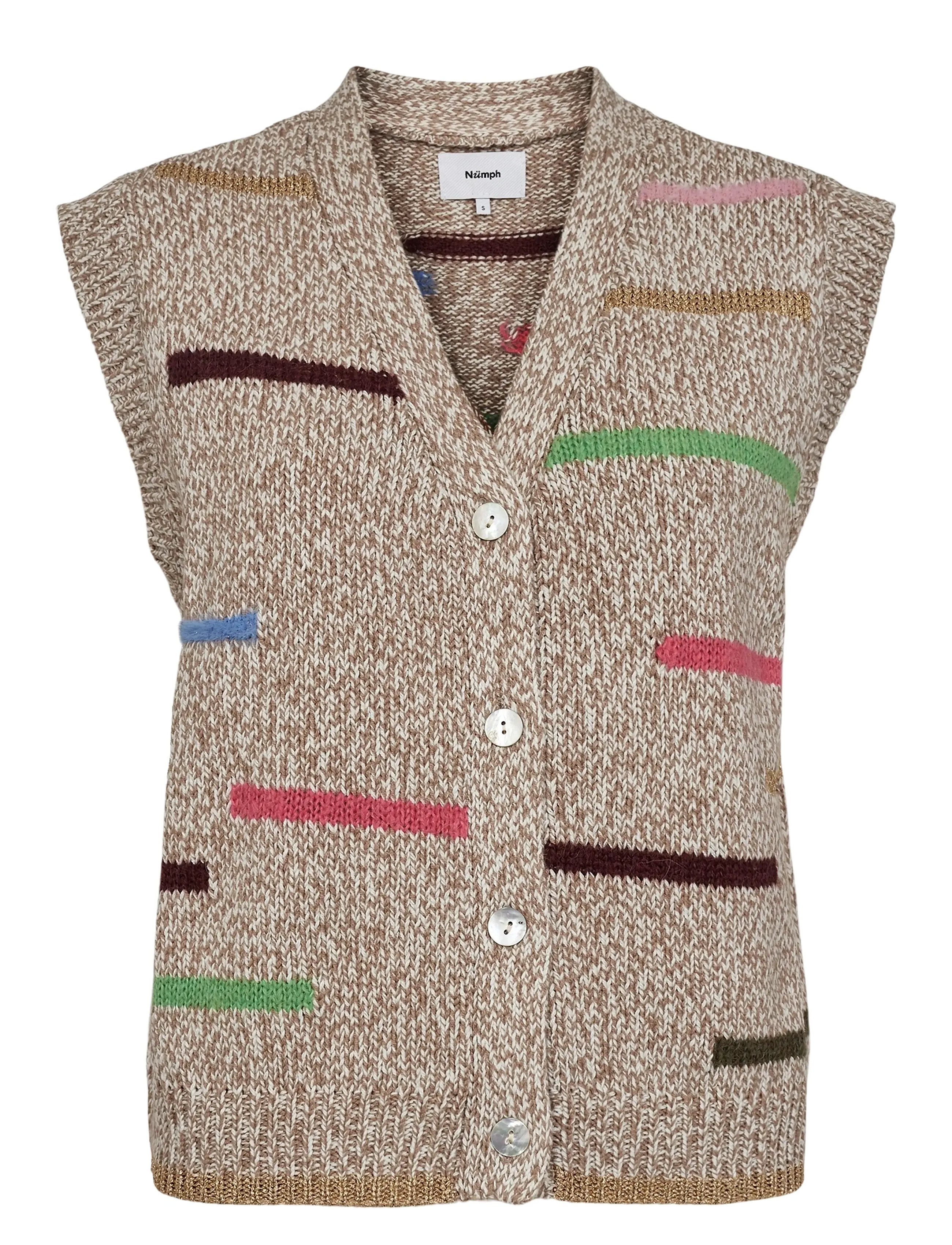 Nümph NUIGA MELANGE VEST - Megzti drabužiai - MEDIUM GREY MEL / beige