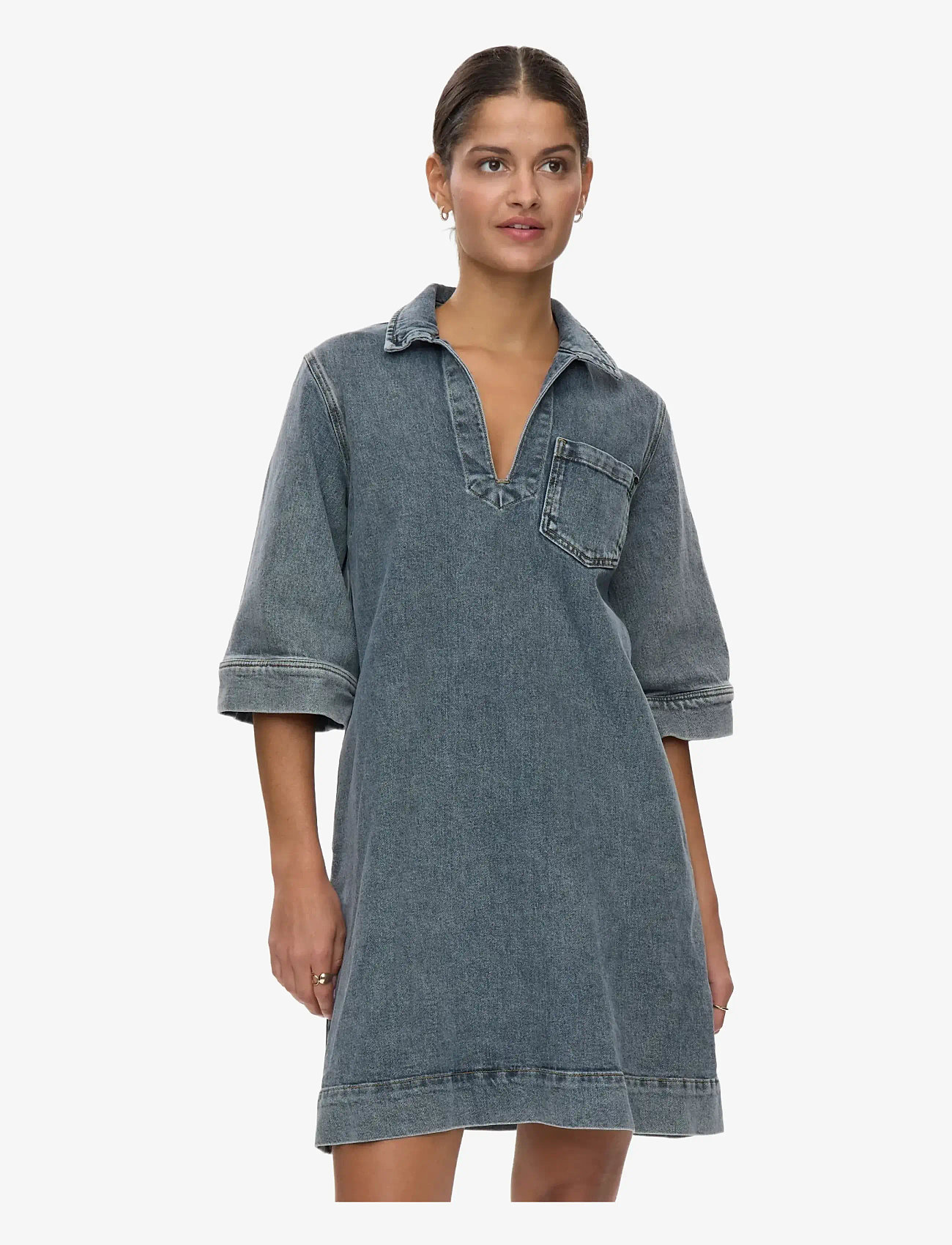 Nümph - NUTORONTO DRESS - skjortekjoler - med. blue washed denim - 0