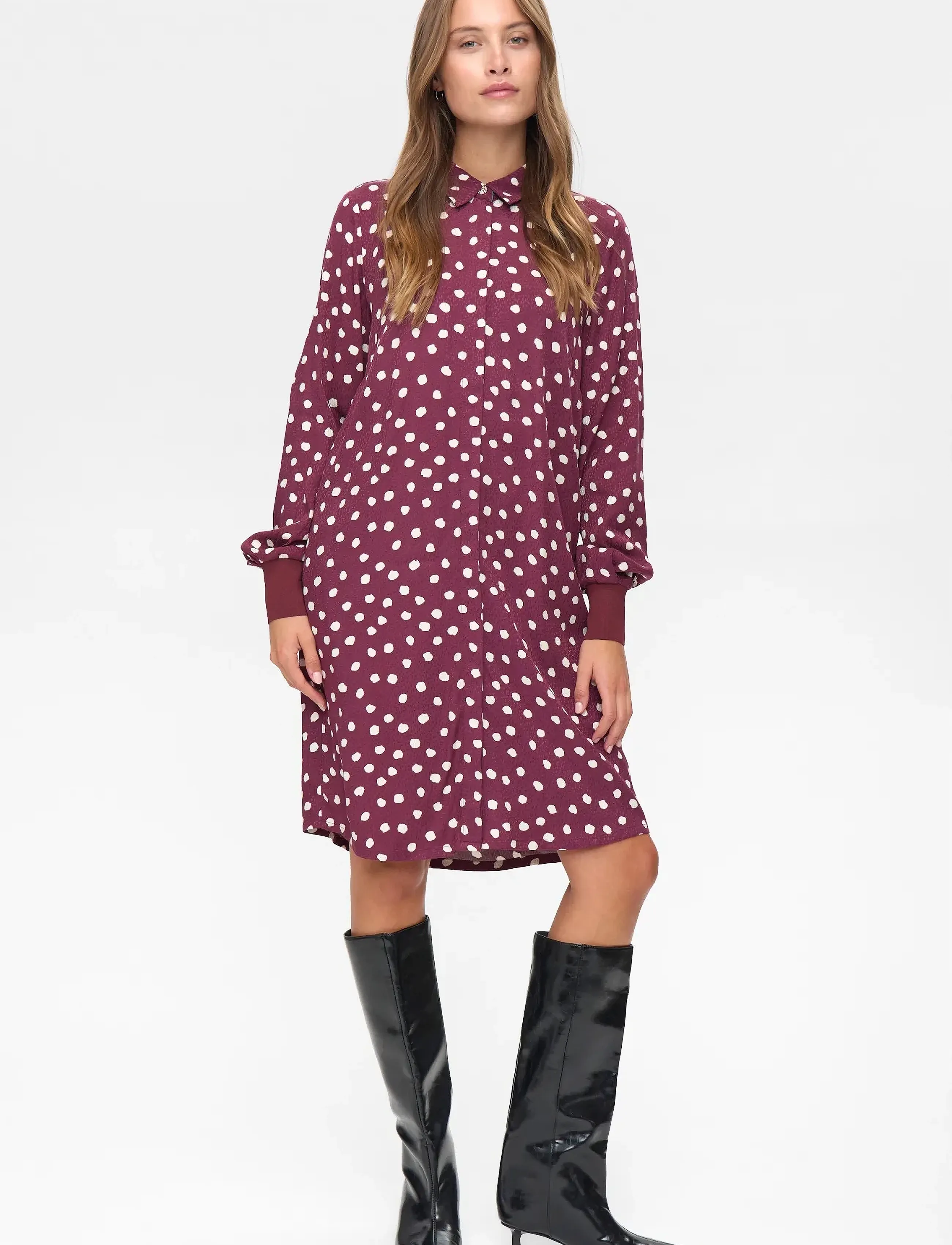 Nümph Nulivy Shirt Dress, 36, Burgundy, Kjoler > Kort Kjole, Dame
