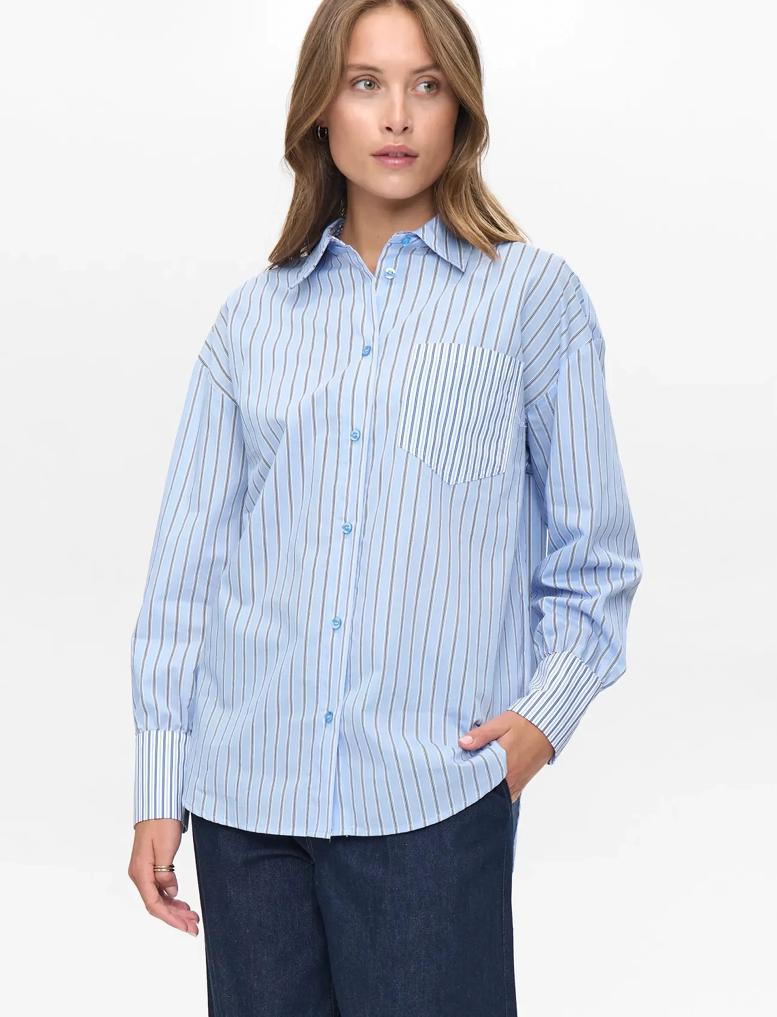 Nümph Numajra Contrast Shirt, 34, Blue, Skjorter > Langærmede, Dame