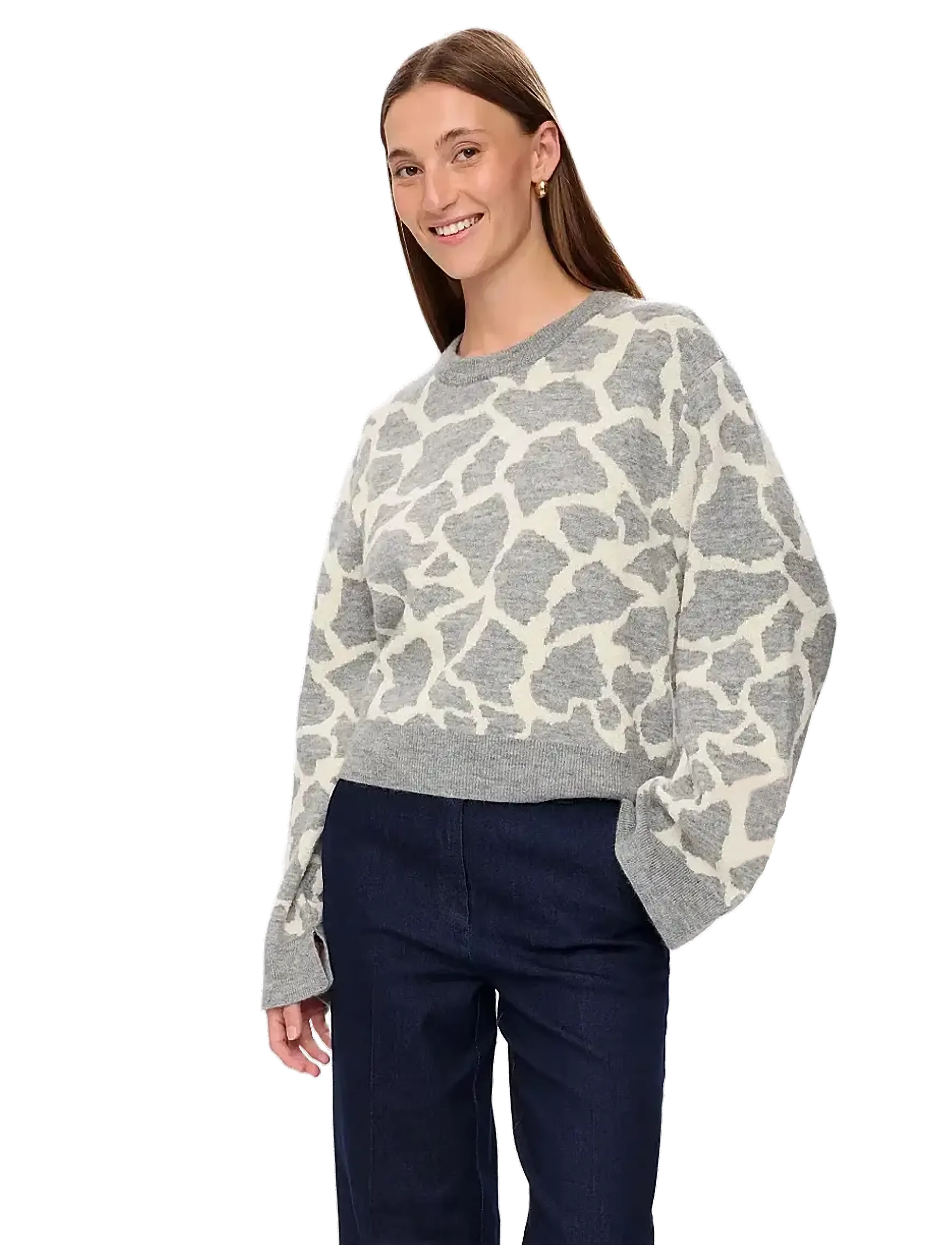 Nümph NUGRIF PULLOVER - Strickmode - MEDIUM GREY MEL / grey