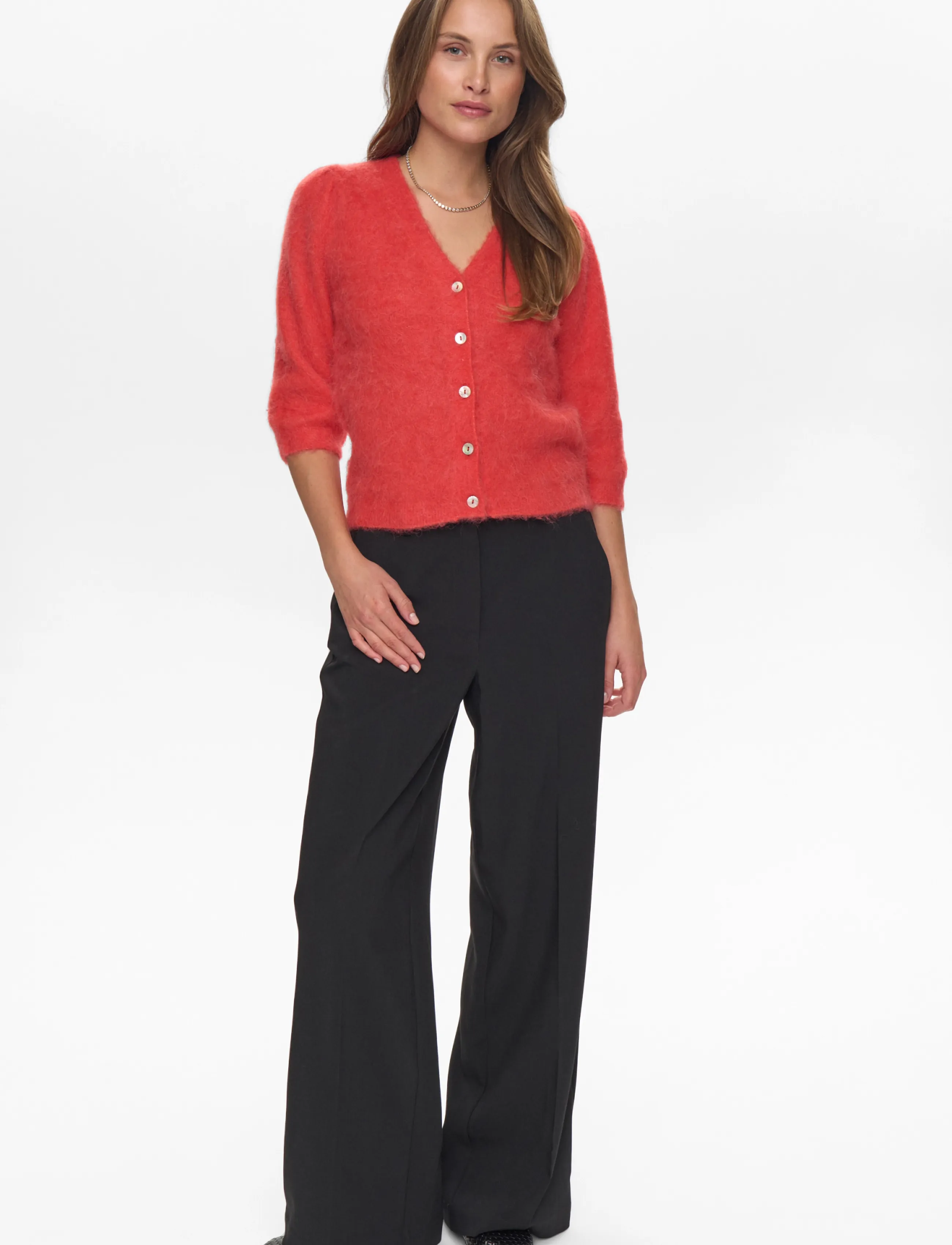 Nümph Nusuri Brushed Ss Cardigan, S, Red, Strik > Cardigans, Dame