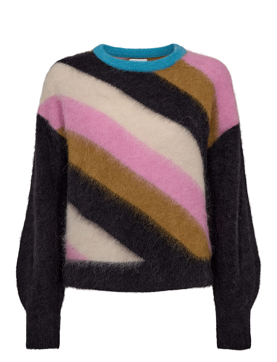 Nümph - NUSURI MULTI STRIPE PULLOVER - stickade tröjor - obsidian - 1