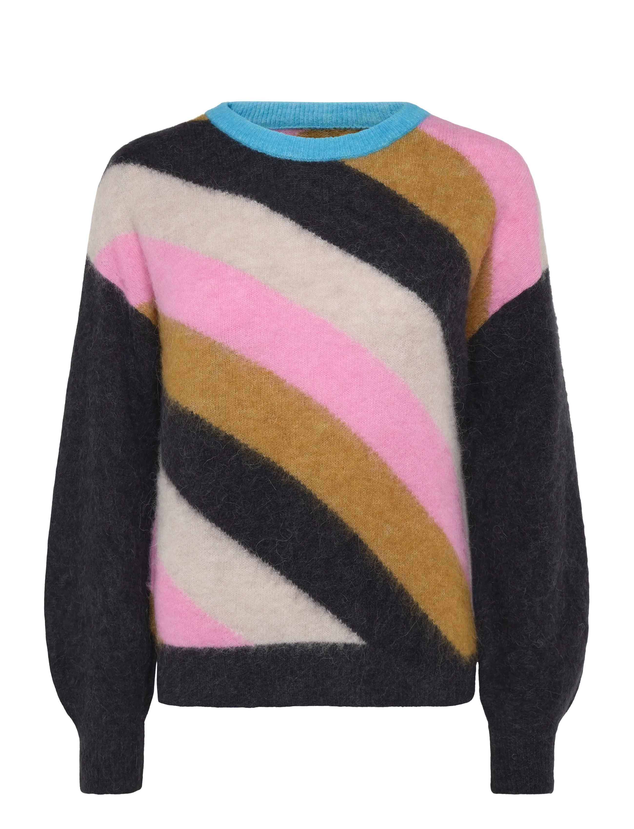 Nümph NUSURI MULTI STRIPE PULLOVER - Strik - OBSIDIAN / black