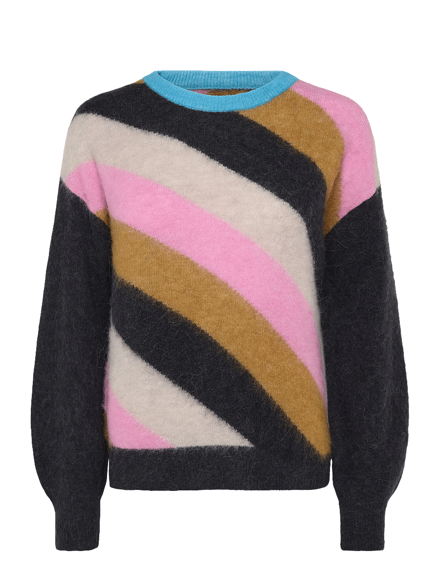 Nümph - NUSURI MULTI STRIPE PULLOVER - striktrøjer - obsidian - 1