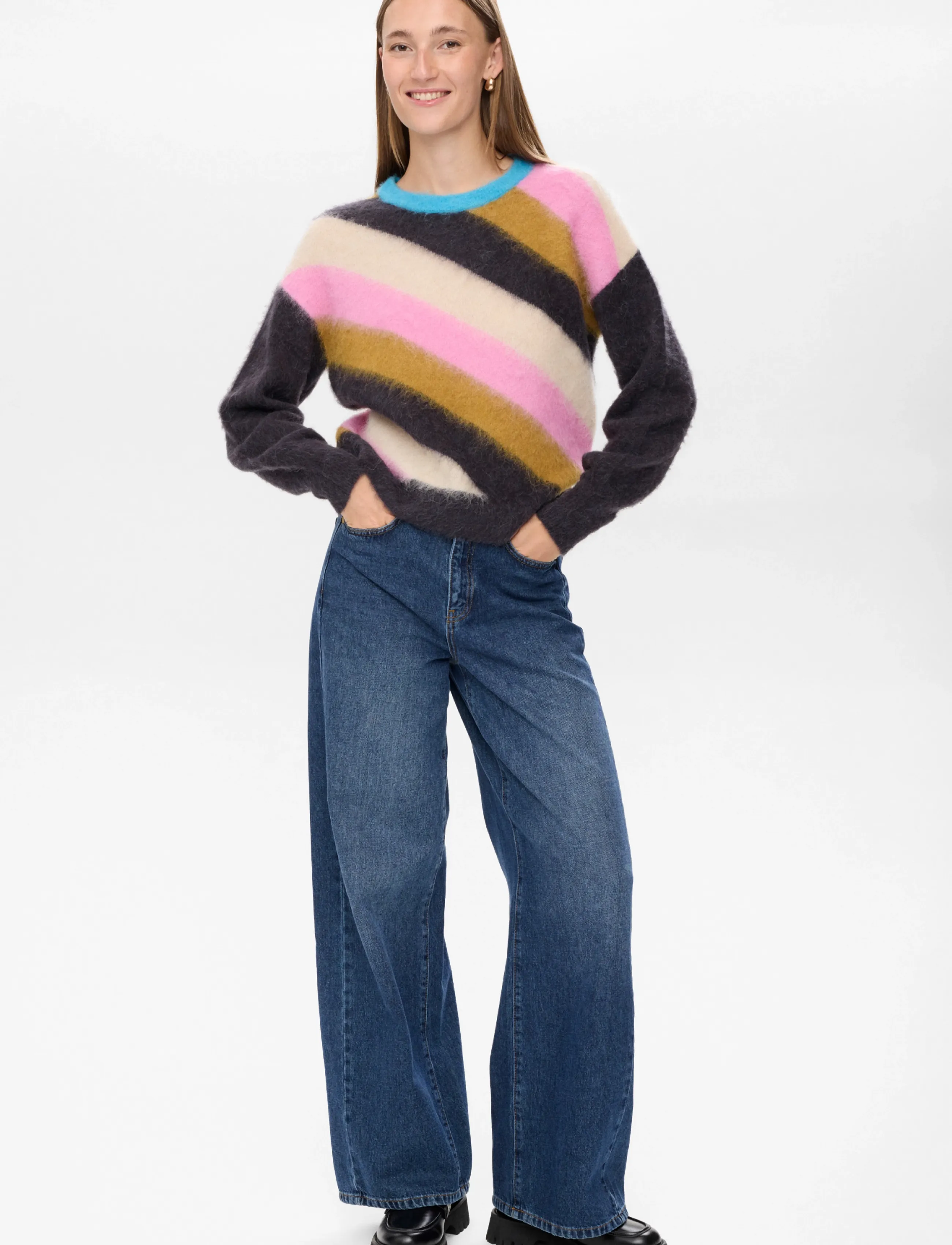 Nümph Nusuri Multi Stripe Pullover, L, Knitwear, Schwarz - Jumpers, Frauen