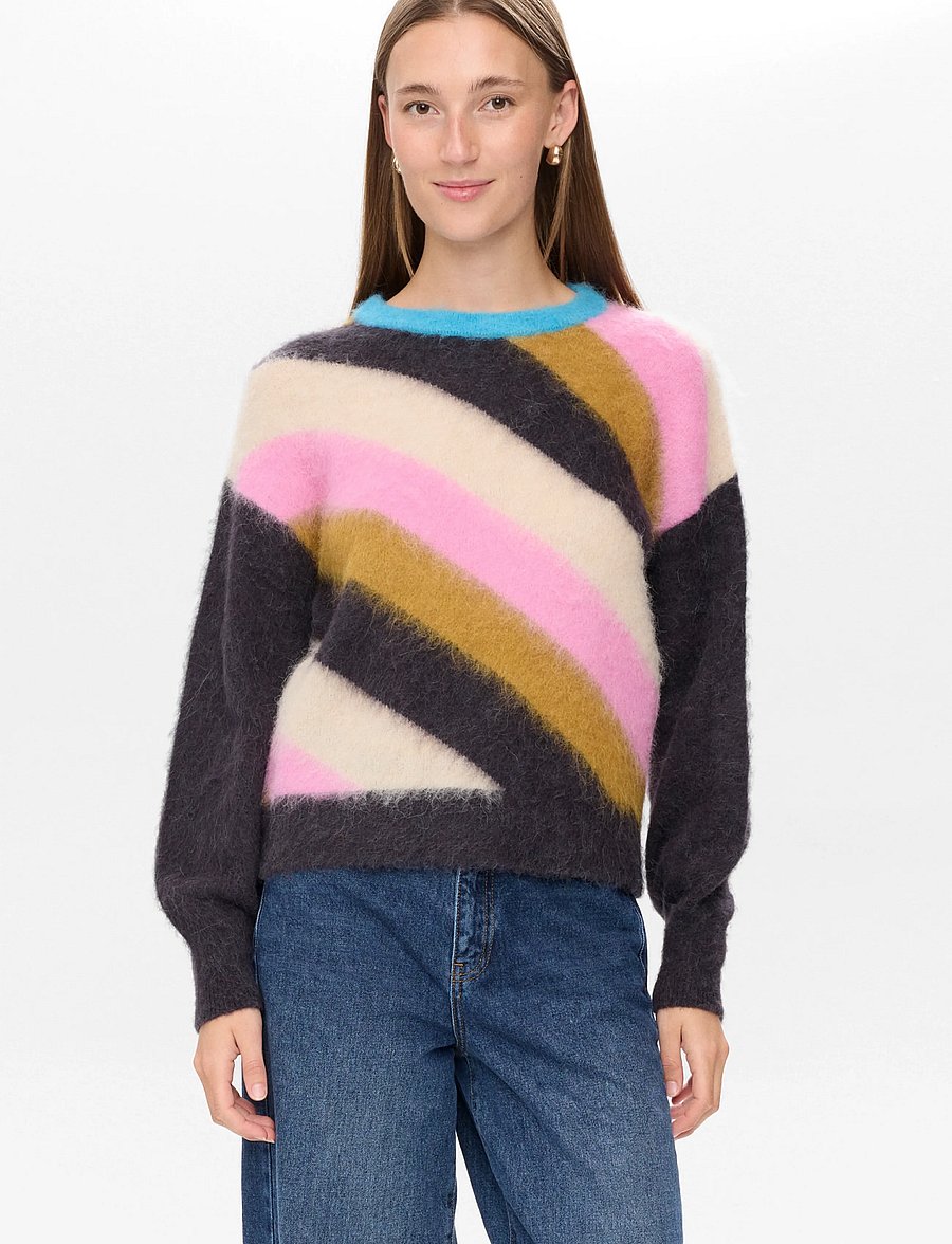 Nümph - NUSURI MULTI STRIPE PULLOVER - striktrøjer - obsidian - 3