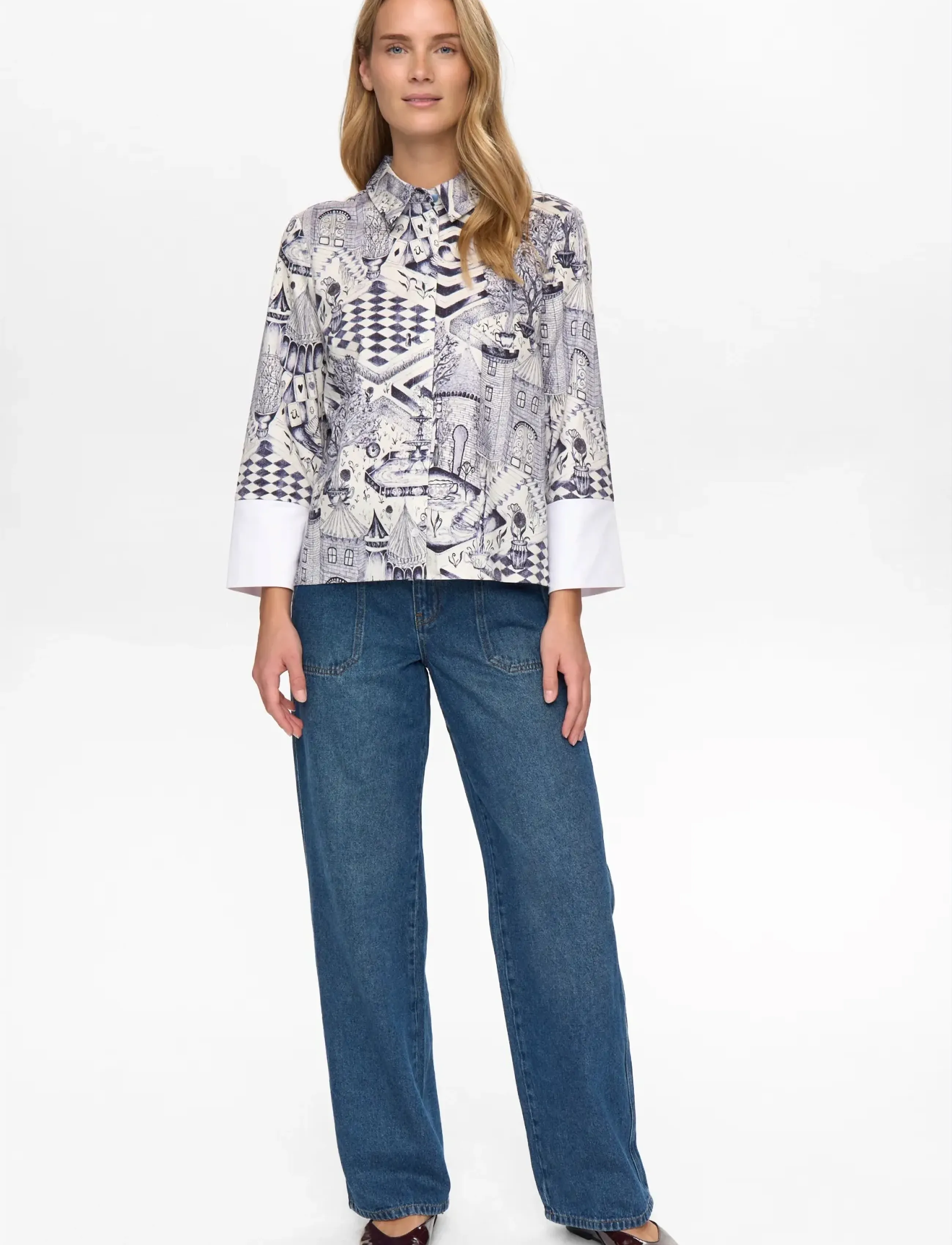 Nümph NUGARDENIA SHIRT - Skjortor - CLOUD DANCER / blue