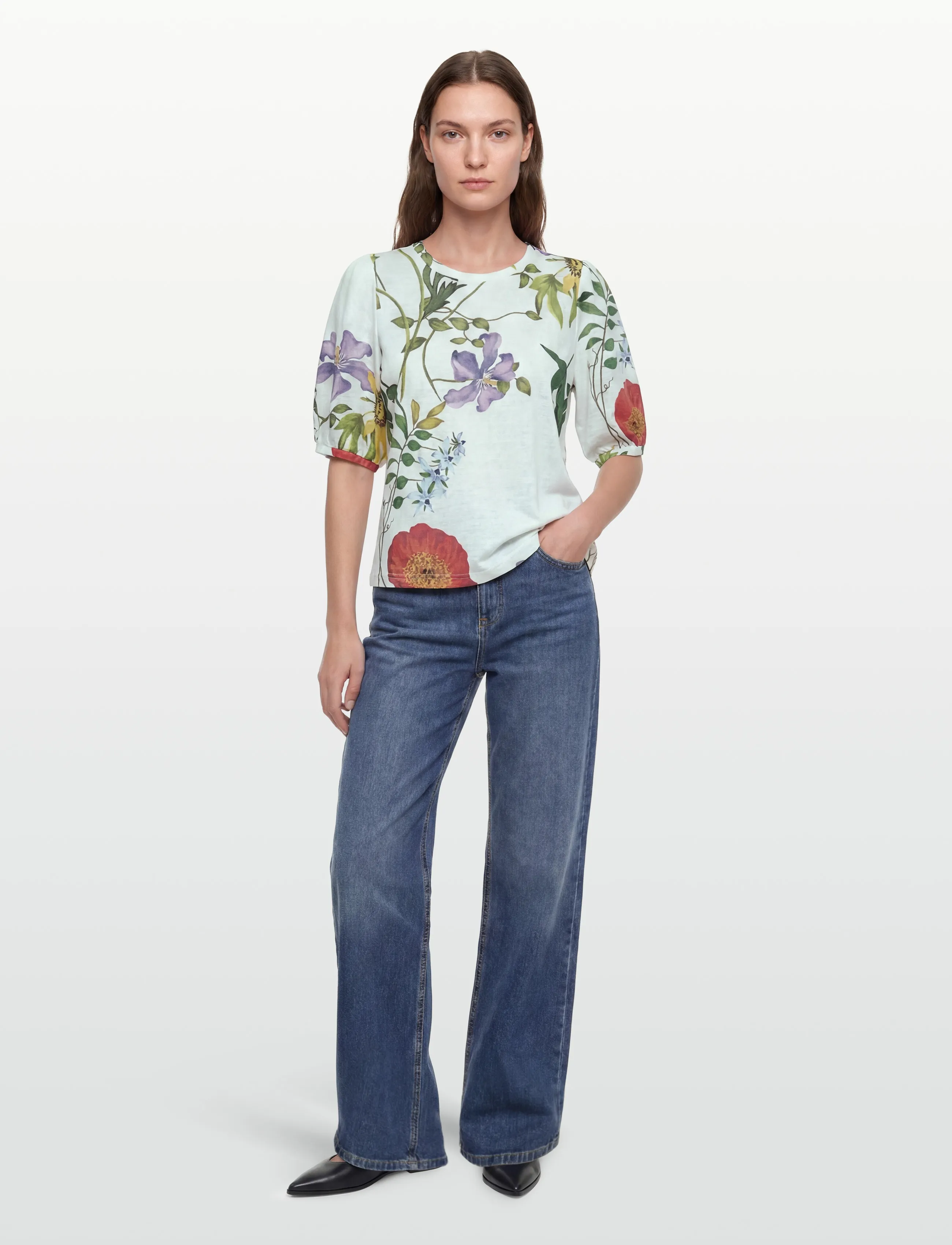 Nümph NUBELISA SS BLOUSE - T-shirts & Tops - CLOUD DANCER / multi