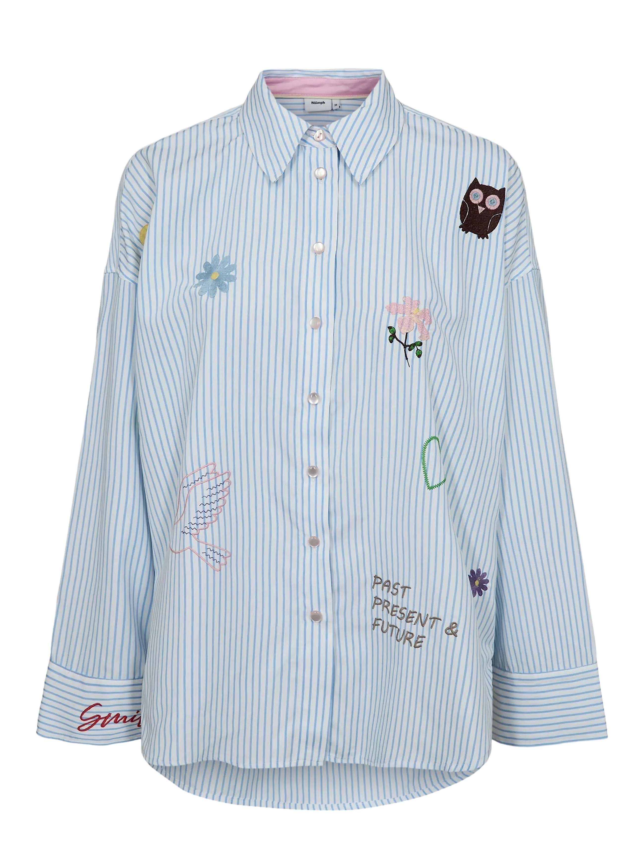 Nümph NUASHLEY EMBROIDERY LS SHIRT - Tøj - AIRY BLUE / blue