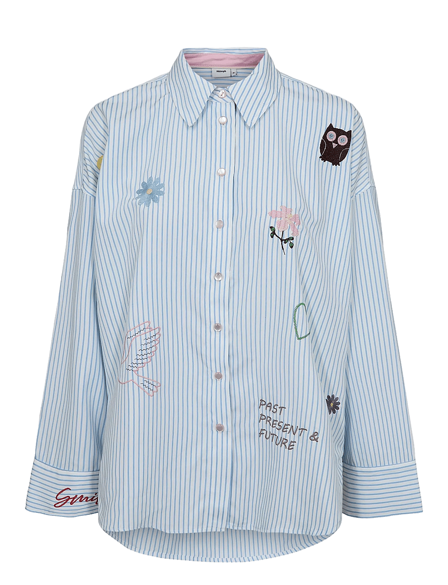 Nümph - NUASHLEY EMBROIDERY LS SHIRT - langärmlige hemden - airy blue - 1