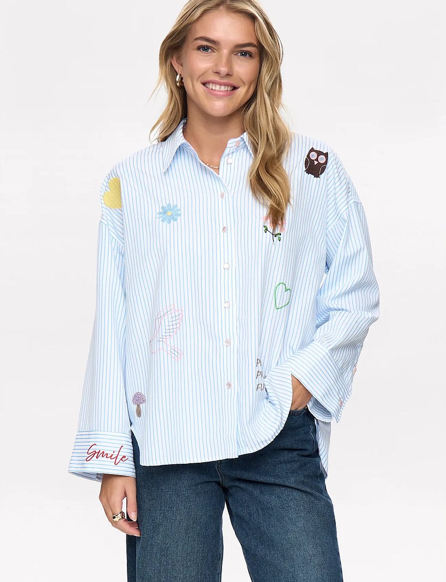 Nümph - NUASHLEY EMBROIDERY LS SHIRT - langärmlige hemden - airy blue - 5